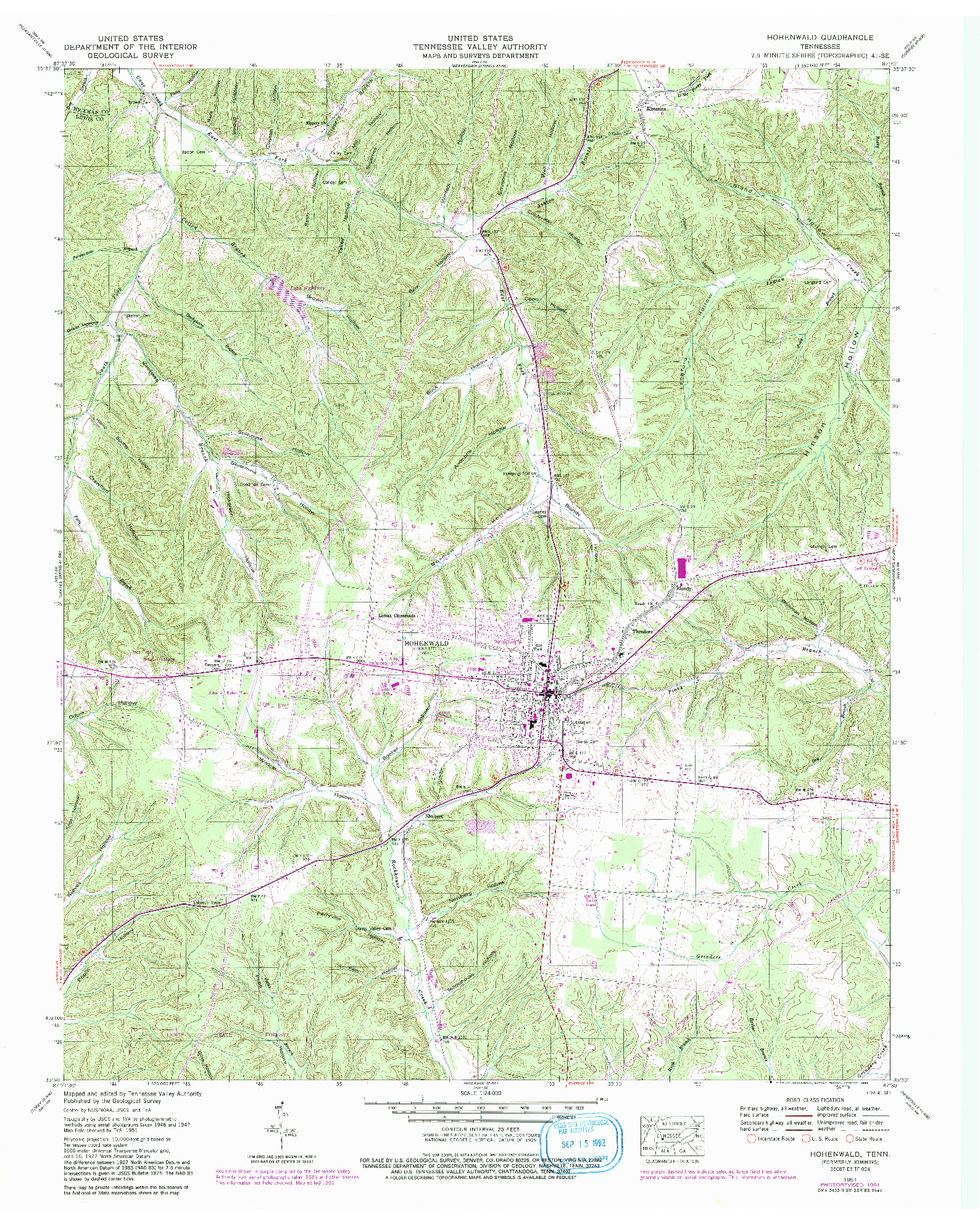 USGS 1:24000-SCALE QUADRANGLE FOR HOHENWALD, TN 1951