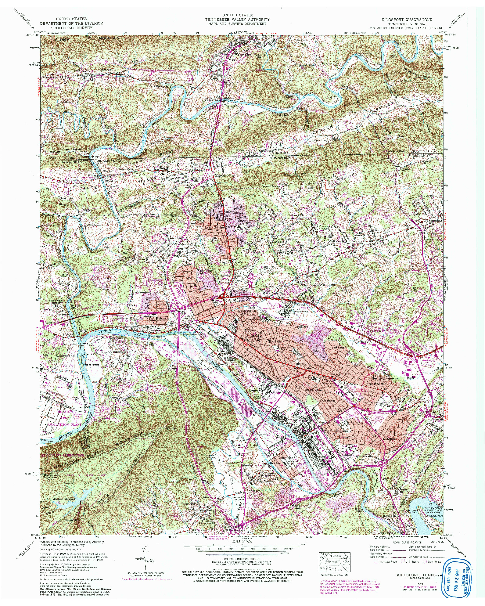 USGS 1:24000-SCALE QUADRANGLE FOR KINGSPORT, TN 1959