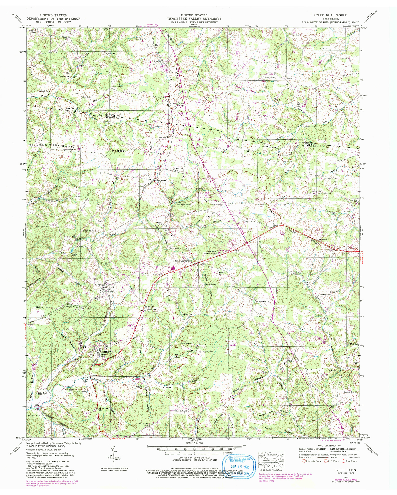 USGS 1:24000-SCALE QUADRANGLE FOR LYLES, TN 1953