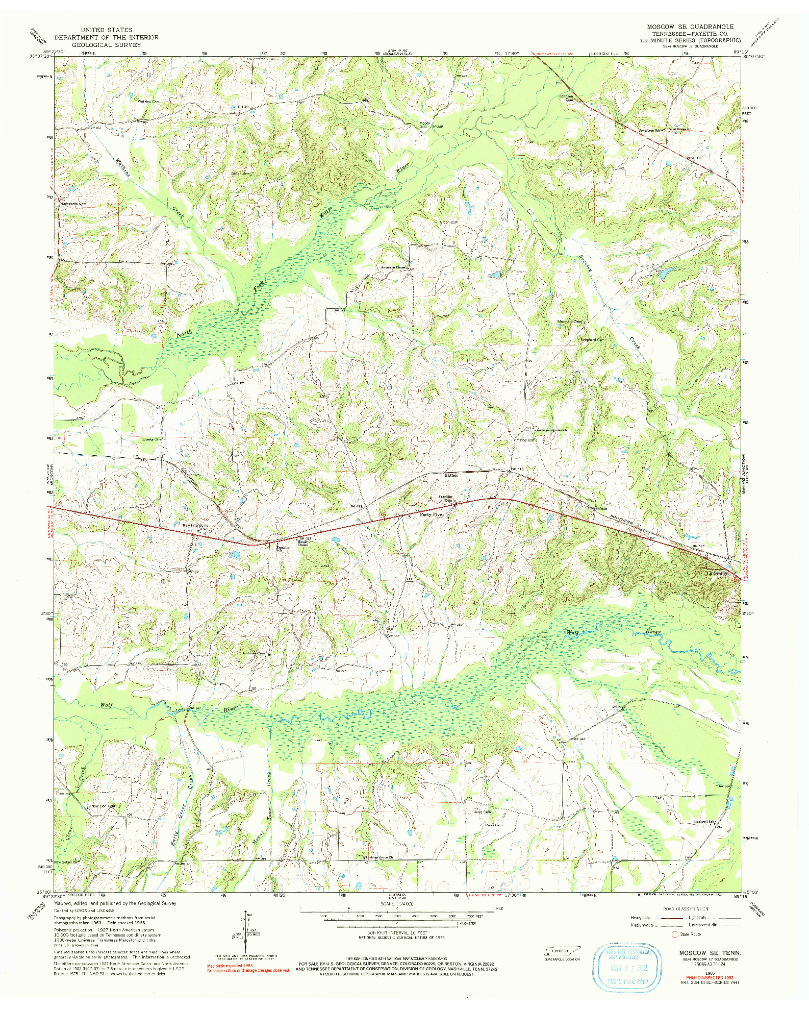 USGS 1:24000-SCALE QUADRANGLE FOR MOSCOW SE, TN 1965