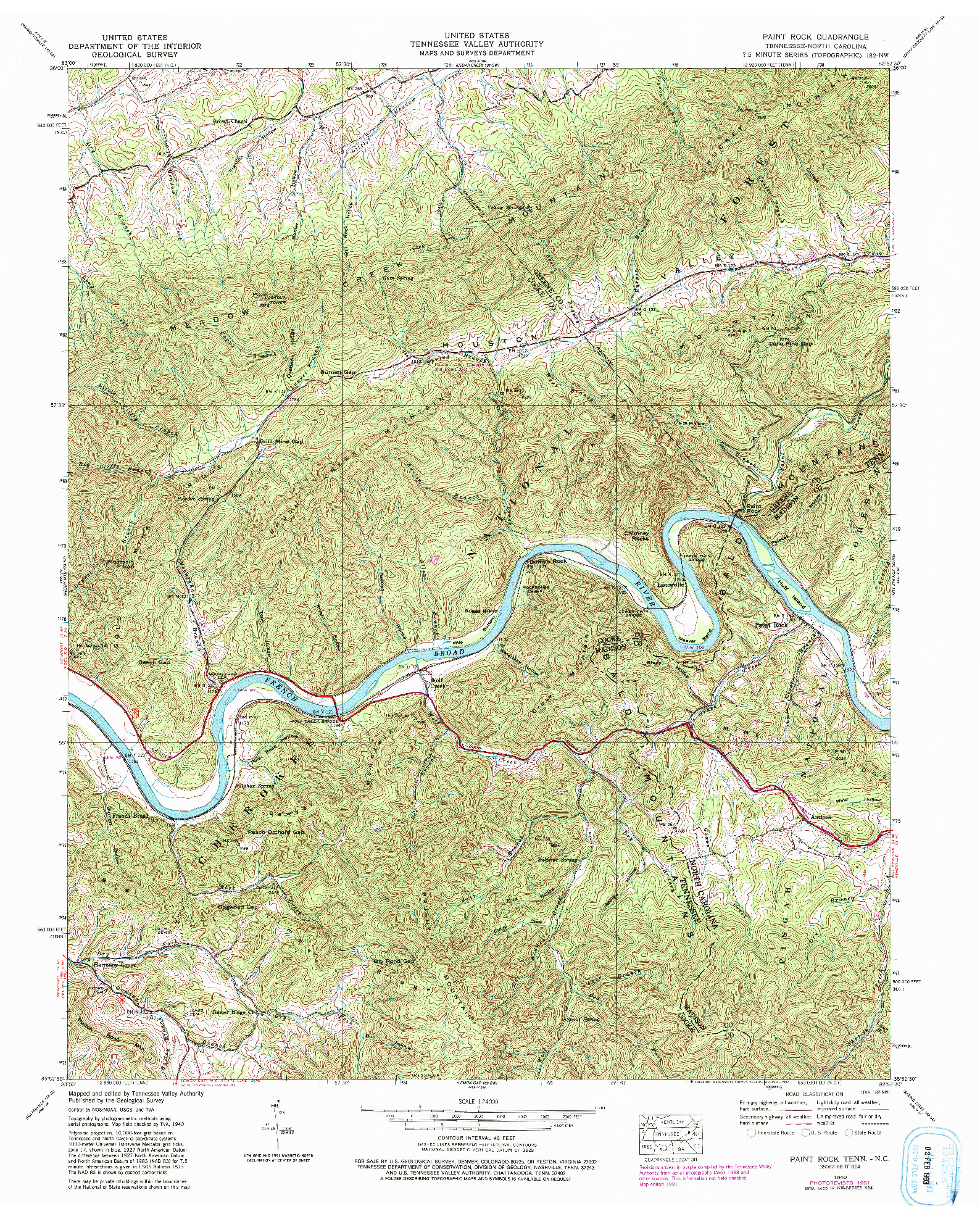 USGS 1:24000-SCALE QUADRANGLE FOR PAINT ROCK, TN 1940