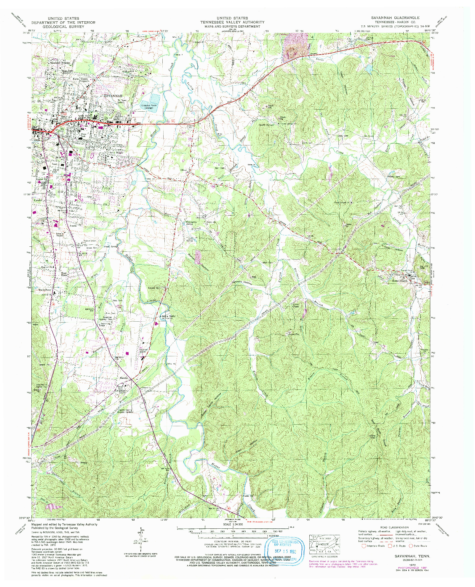 USGS 1:24000-SCALE QUADRANGLE FOR SAVANNAH, TN 1972