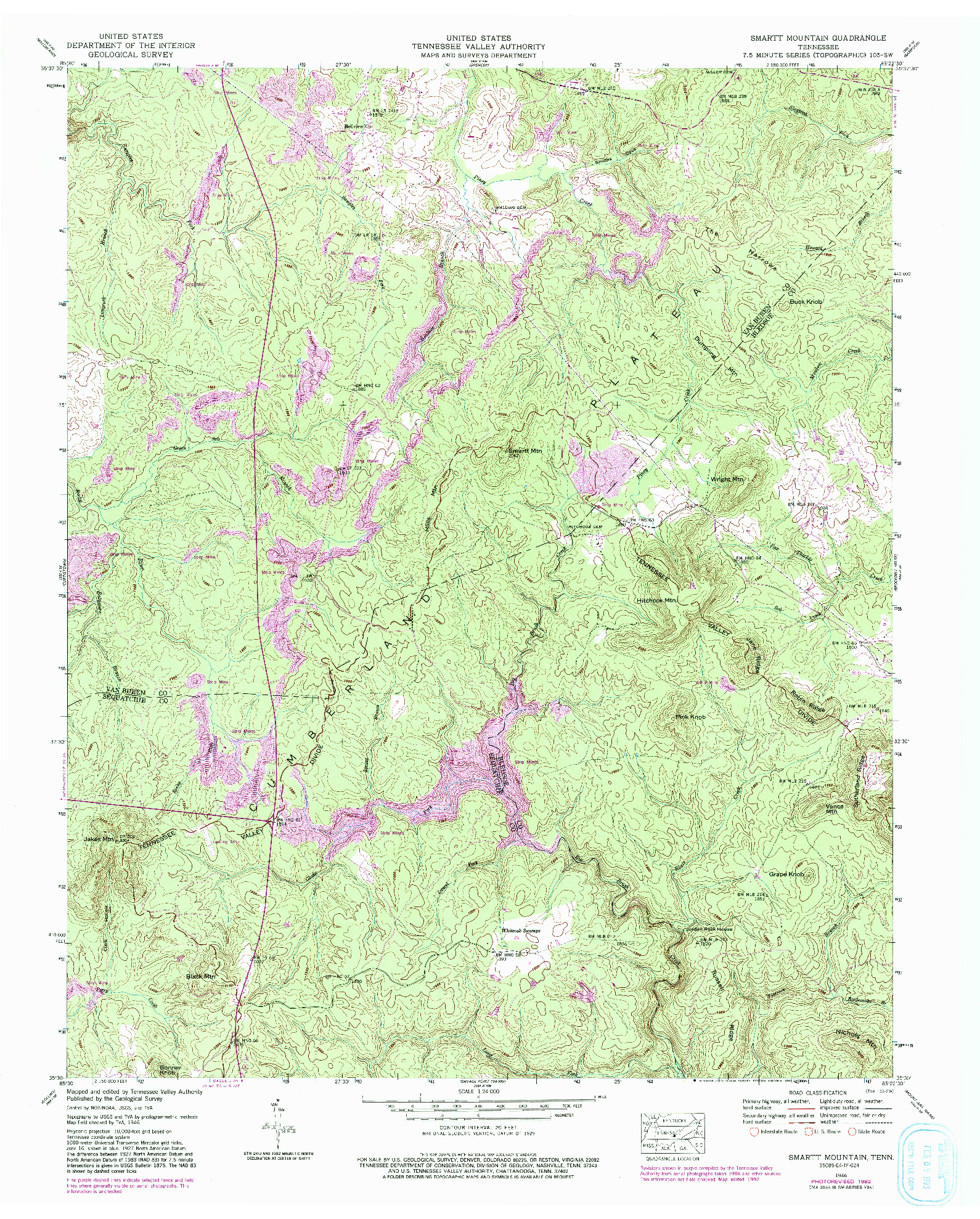 USGS 1:24000-SCALE QUADRANGLE FOR SMARTT MOUNTAIN, TN 1946