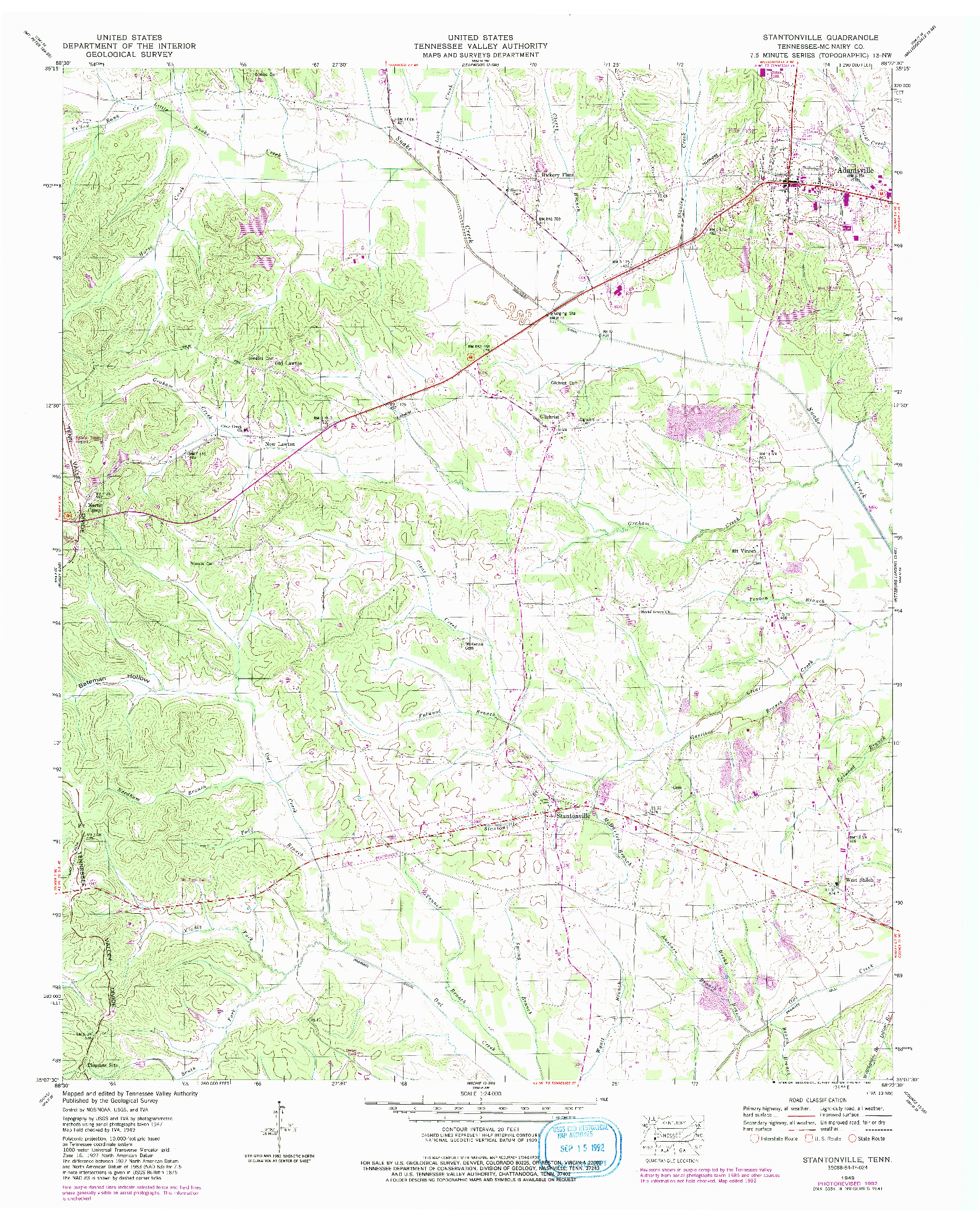 USGS 1:24000-SCALE QUADRANGLE FOR STANTONVILLE, TN 1949