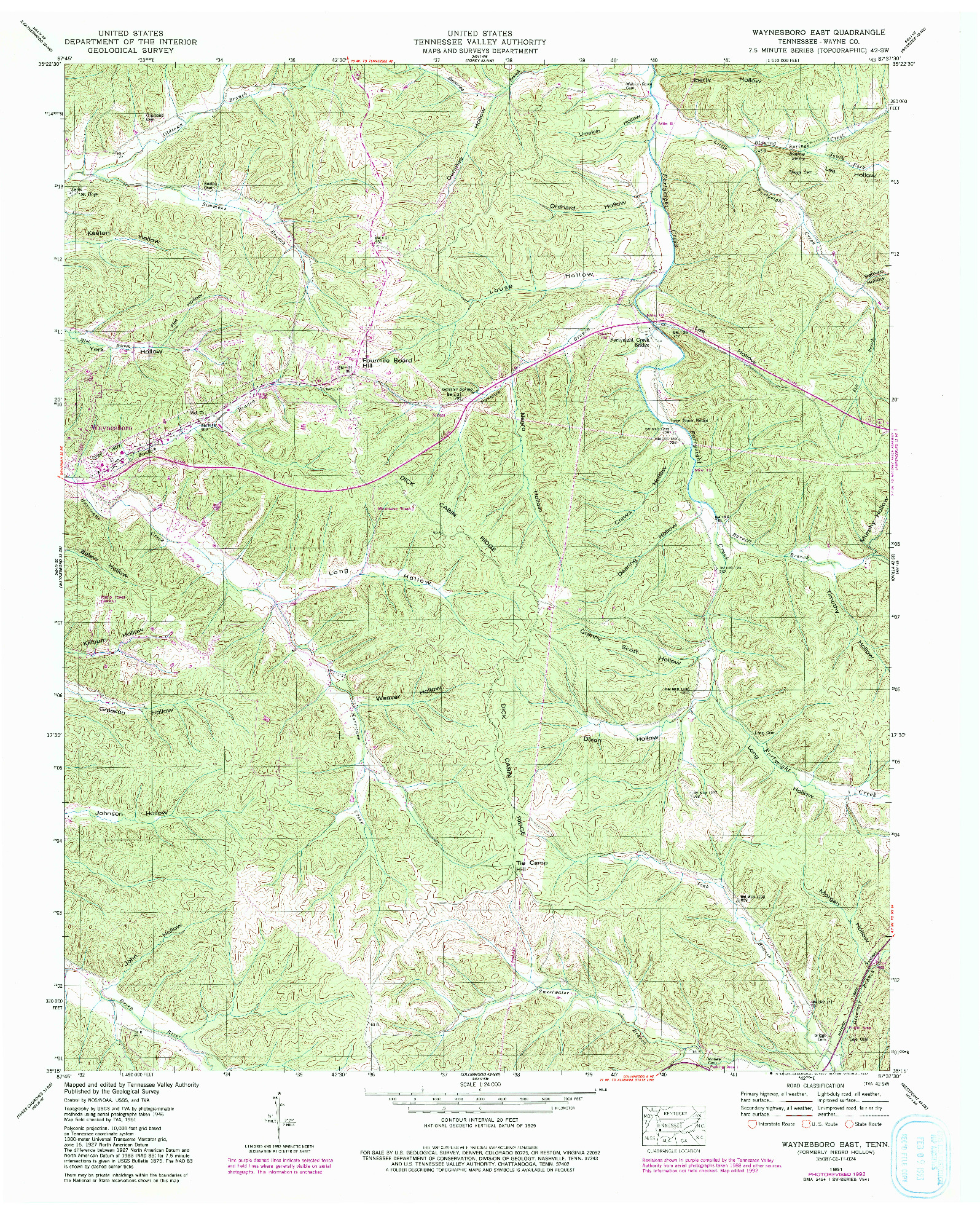 USGS 1:24000-SCALE QUADRANGLE FOR WAYNESBORO EAST, TN 1951