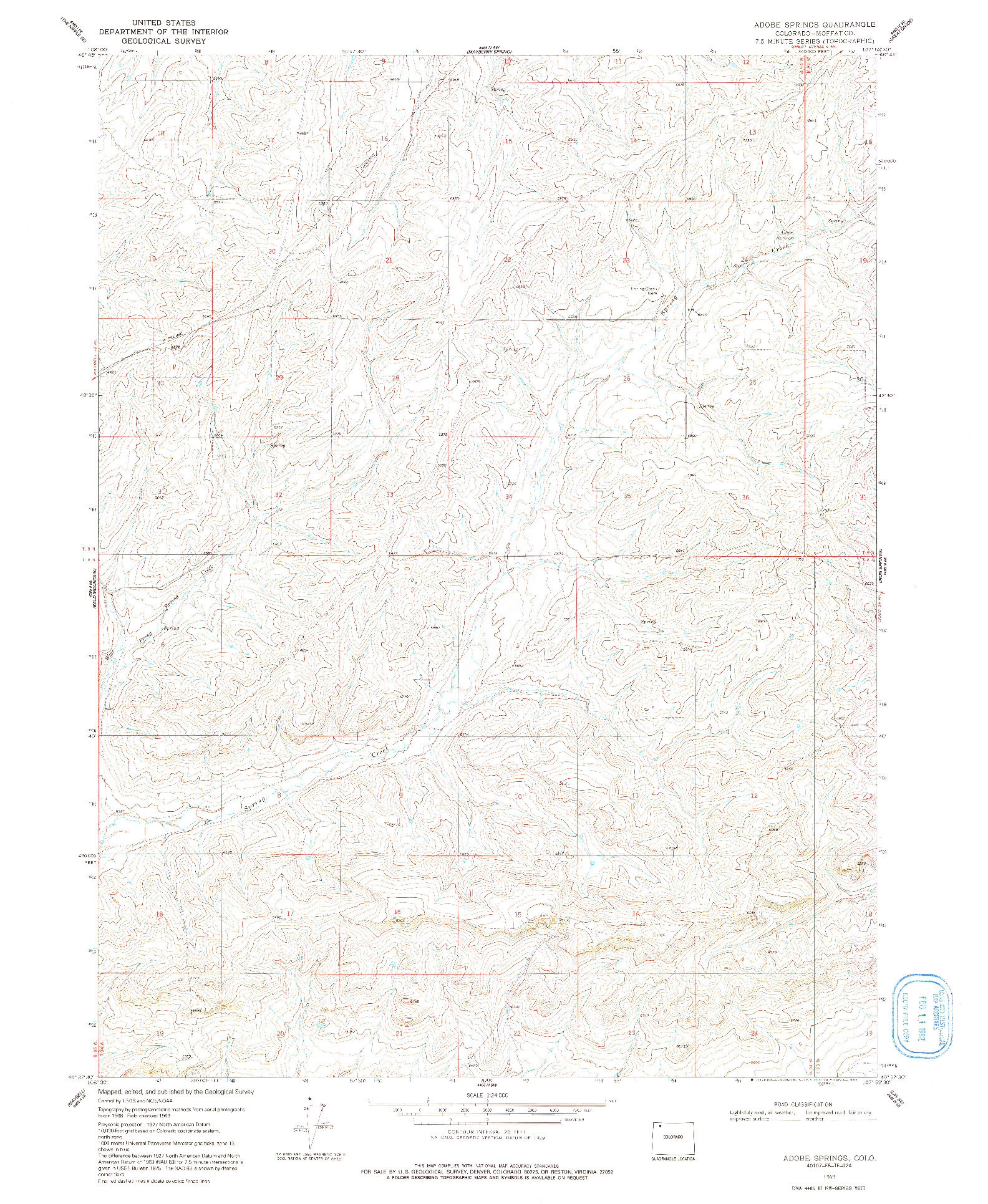 USGS 1:24000-SCALE QUADRANGLE FOR ADOBE SPRINGS, CO 1969