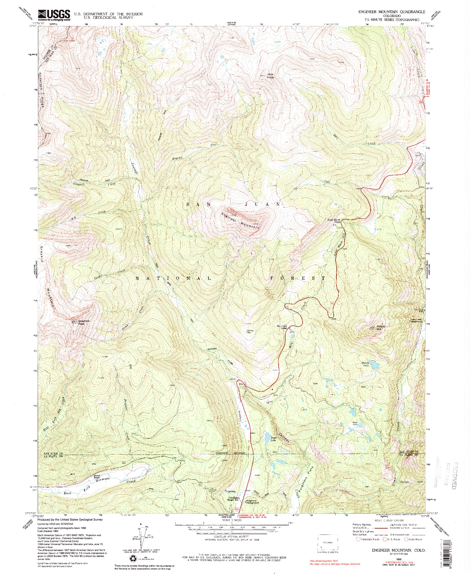 USGS 1:24000-SCALE QUADRANGLE FOR ENGINEER MOUNTAIN, CO 1960