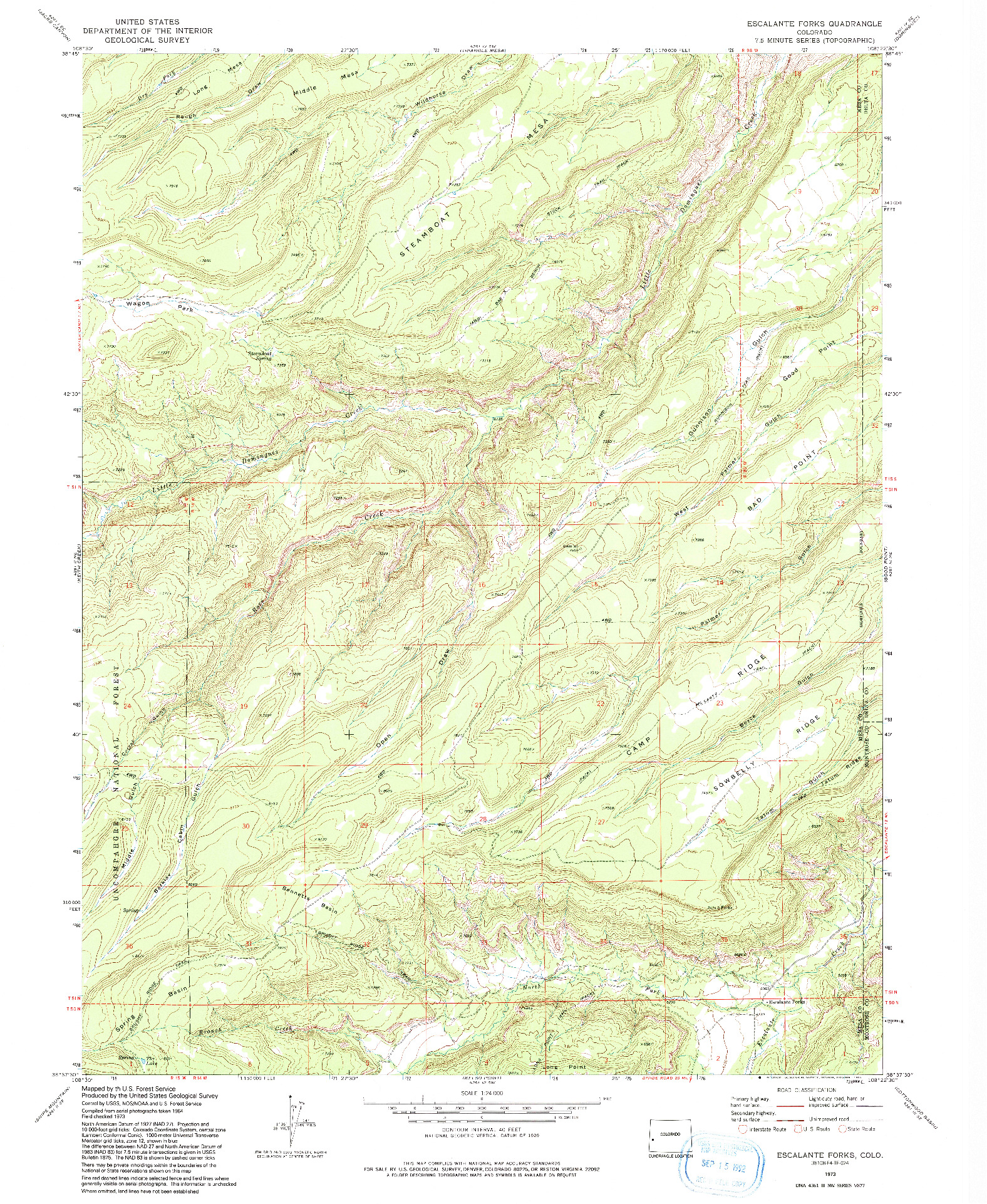USGS 1:24000-SCALE QUADRANGLE FOR ESCALANTE FORKS, CO 1973