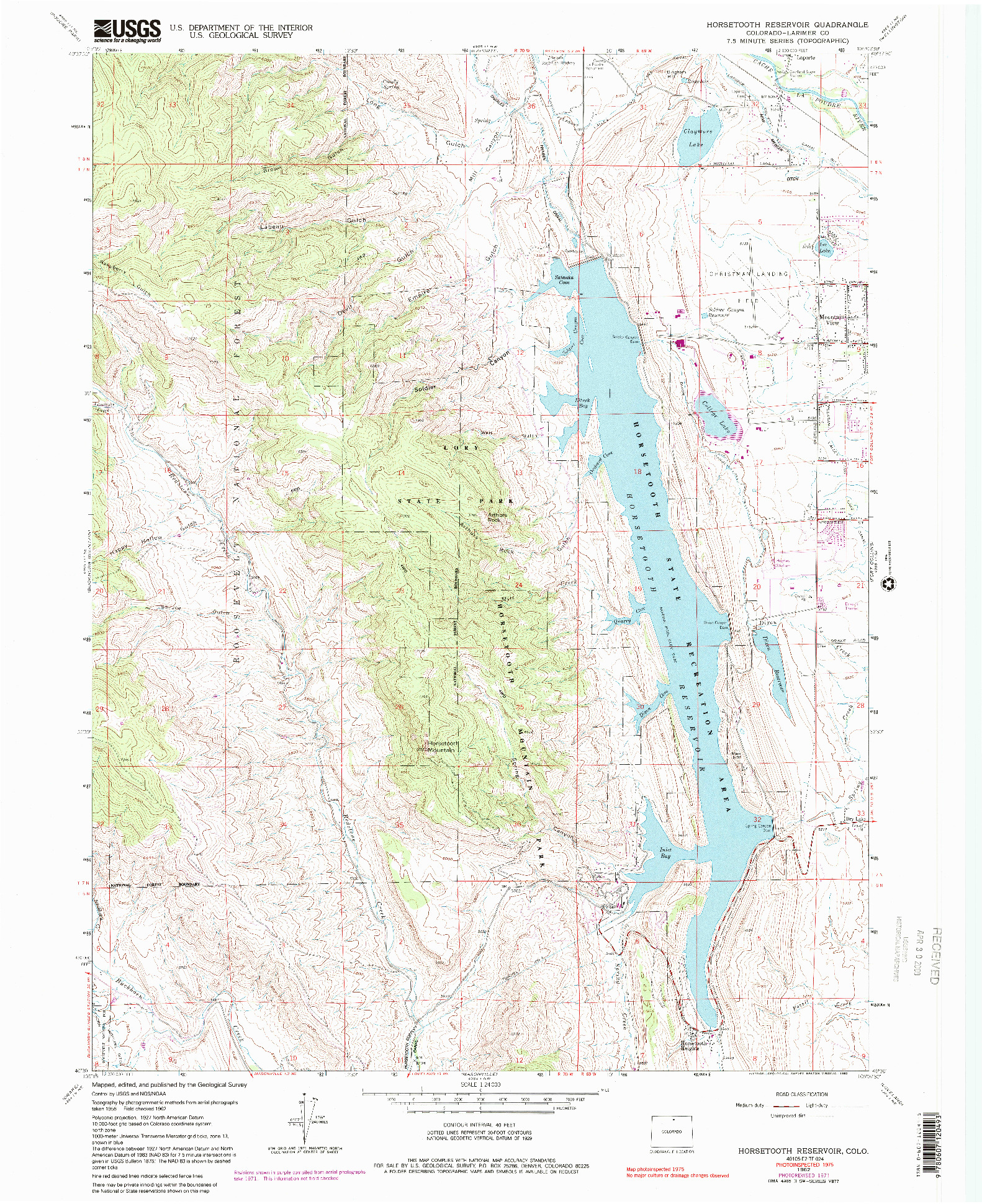 USGS 1:24000-SCALE QUADRANGLE FOR HORSETOOTH RESERVOIR, CO 1962