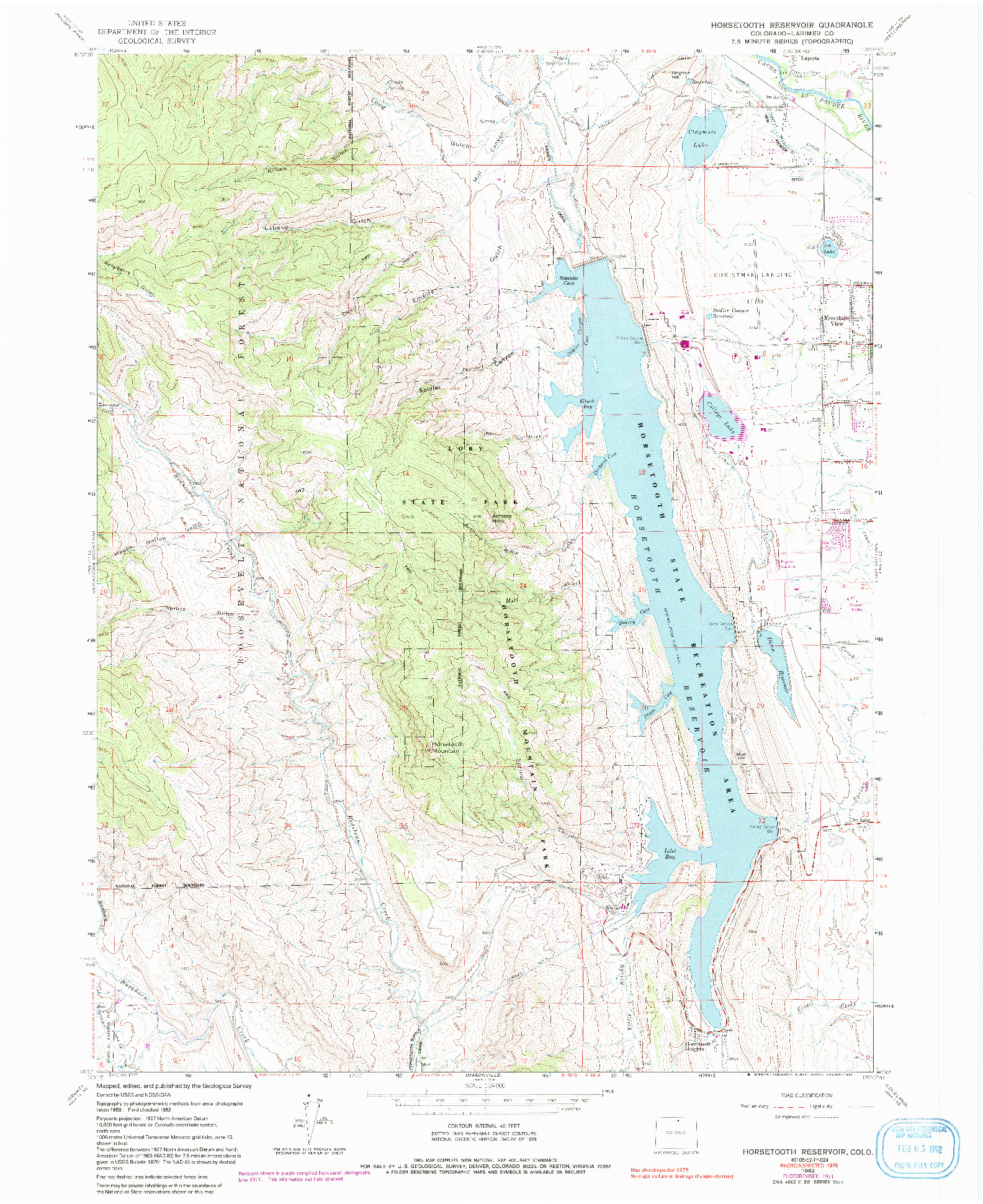 USGS 1:24000-SCALE QUADRANGLE FOR HORSETOOTH RESERVOIR, CO 1962