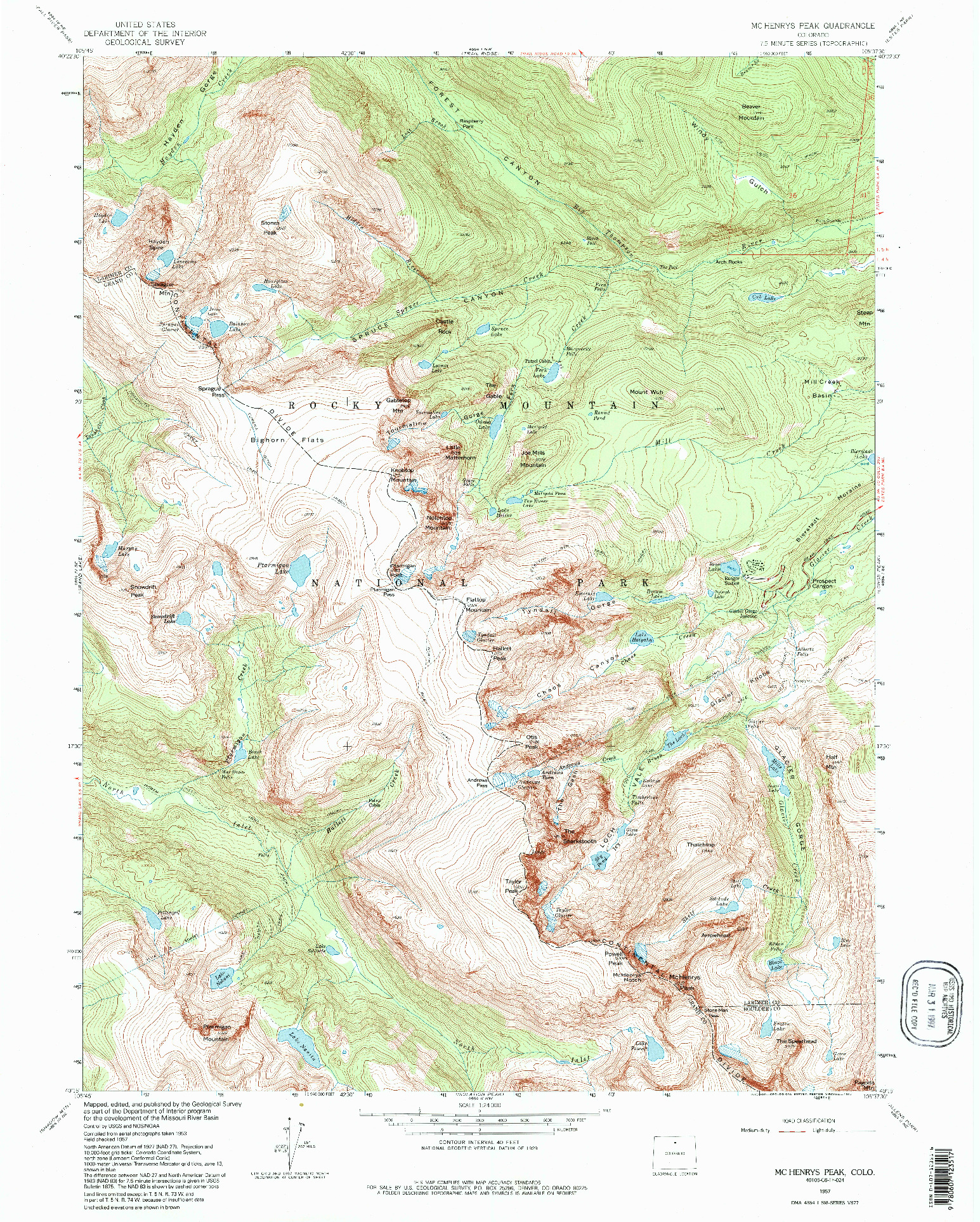 USGS 1:24000-SCALE QUADRANGLE FOR MC HENRYS PEAK, CO 1957