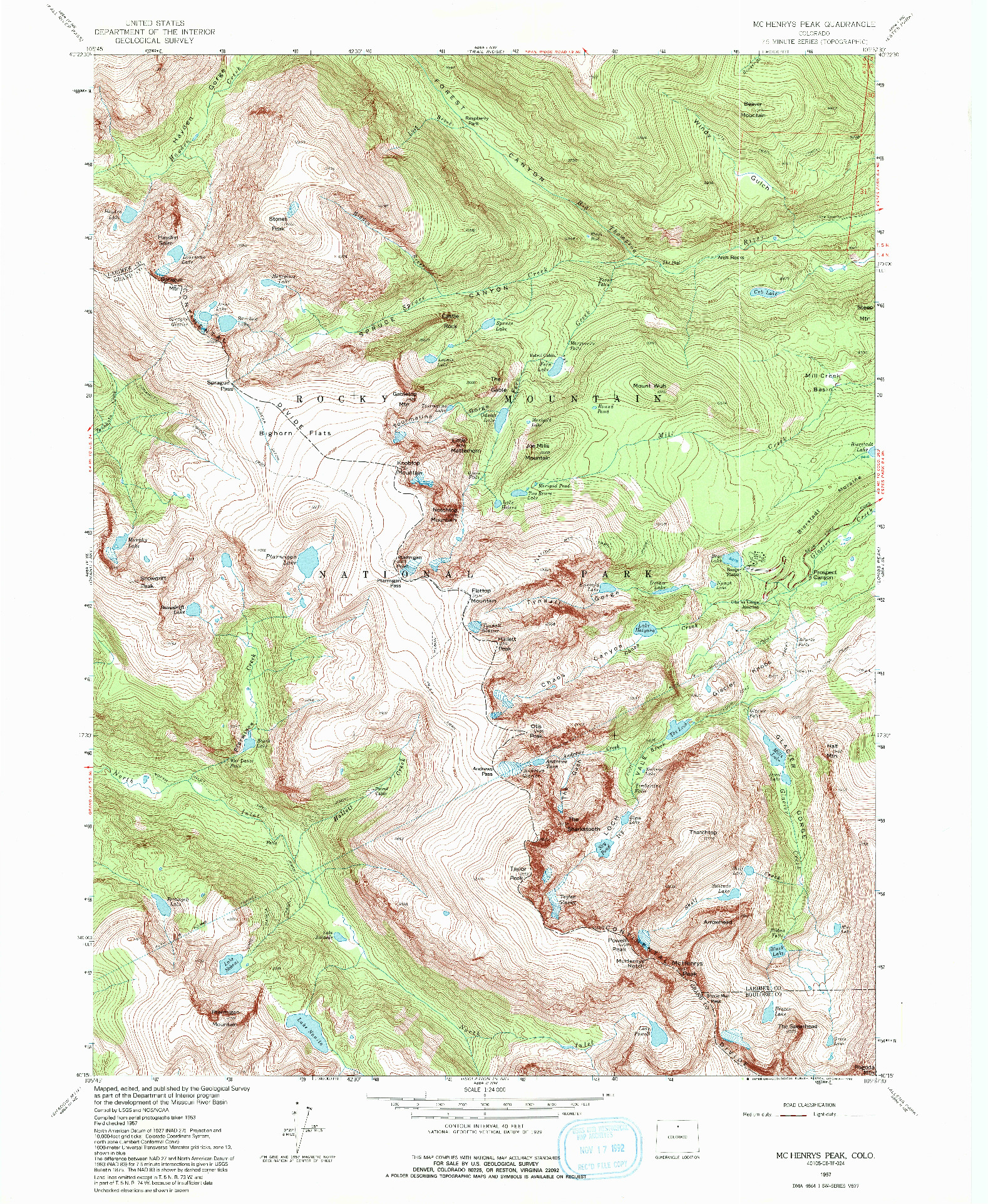 USGS 1:24000-SCALE QUADRANGLE FOR MC HENRYS PEAK, CO 1957