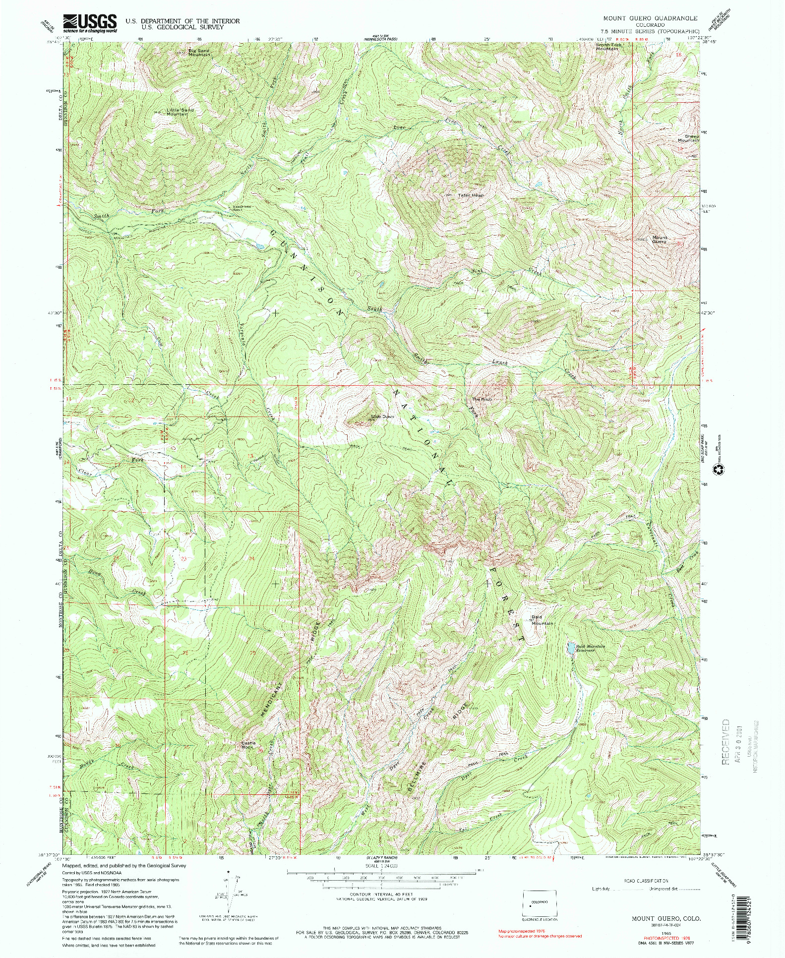 USGS 1:24000-SCALE QUADRANGLE FOR MOUNT GUERO, CO 1965