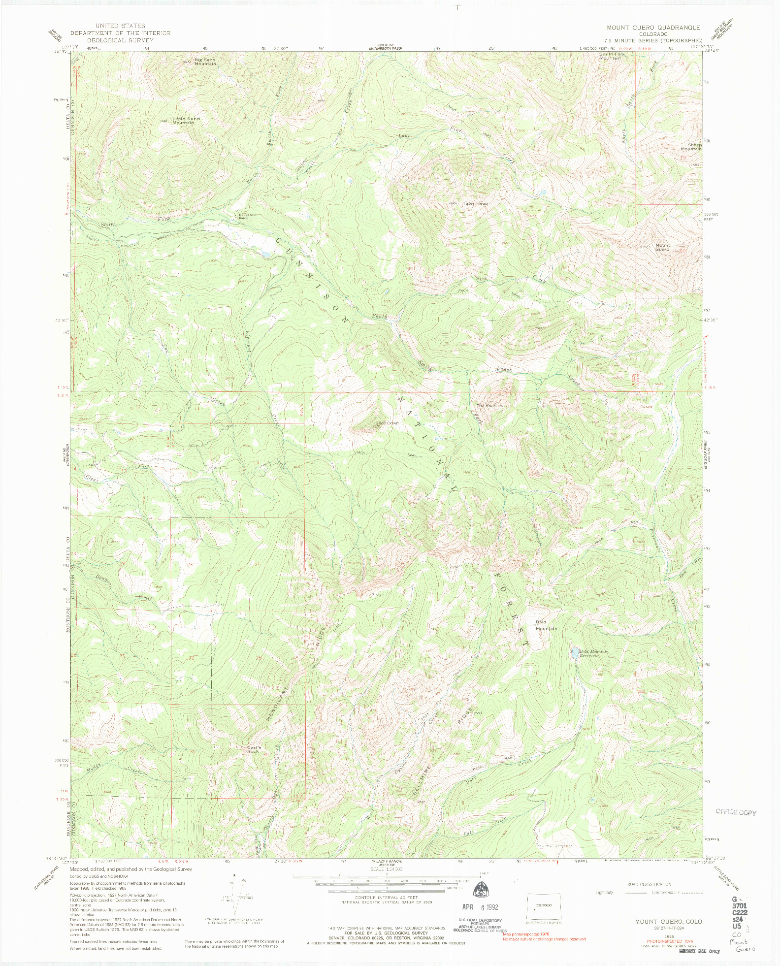 USGS 1:24000-SCALE QUADRANGLE FOR MOUNT GUERO, CO 1965