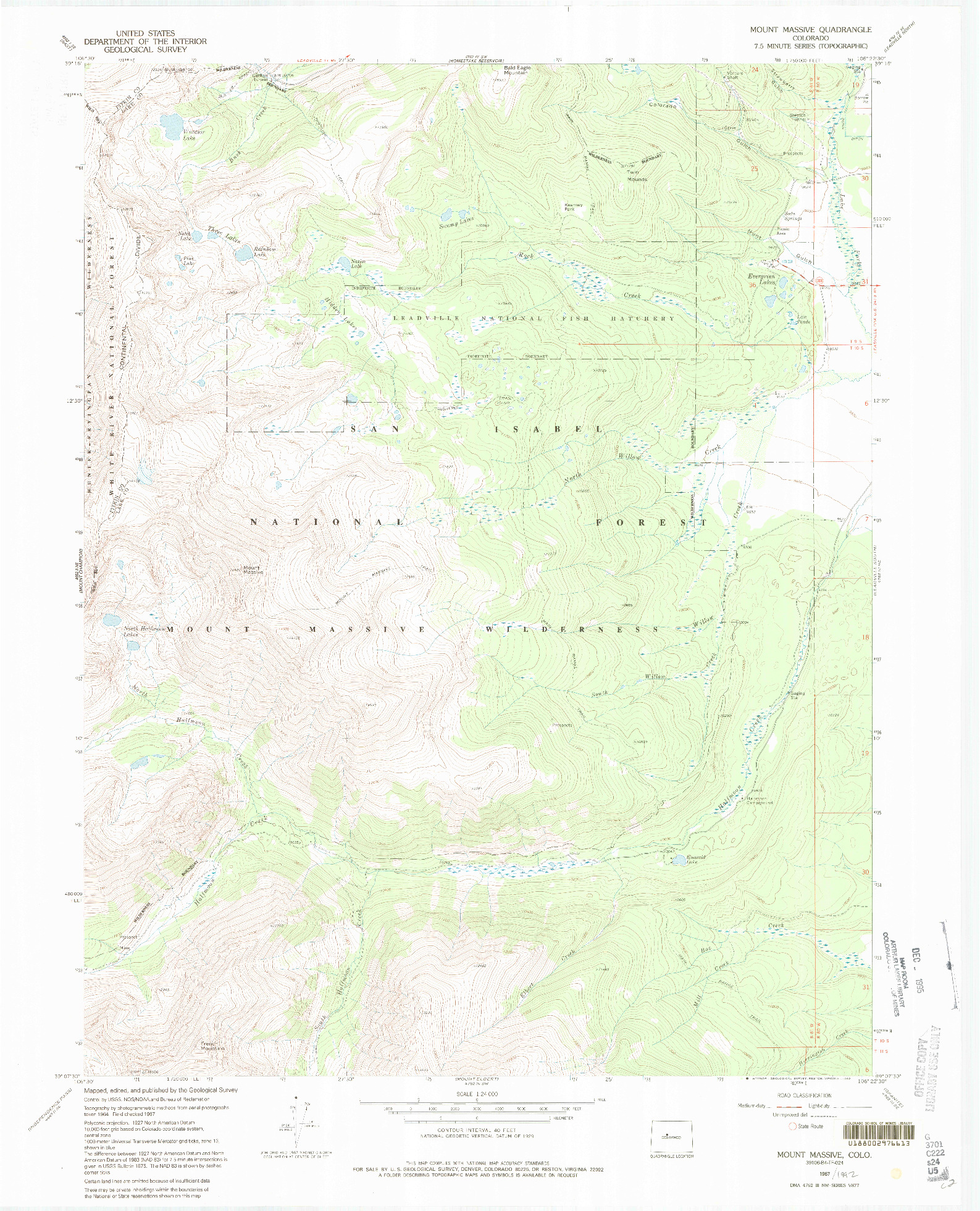 USGS 1:24000-SCALE QUADRANGLE FOR MOUNT MASSIVE, CO 1967