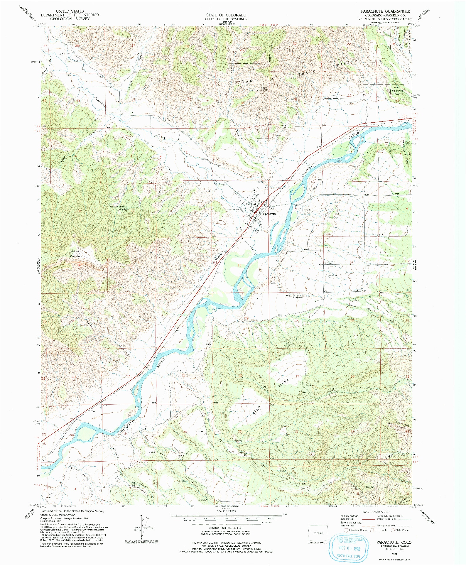 USGS 1:24000-SCALE QUADRANGLE FOR PARACHUTE, CO 1962