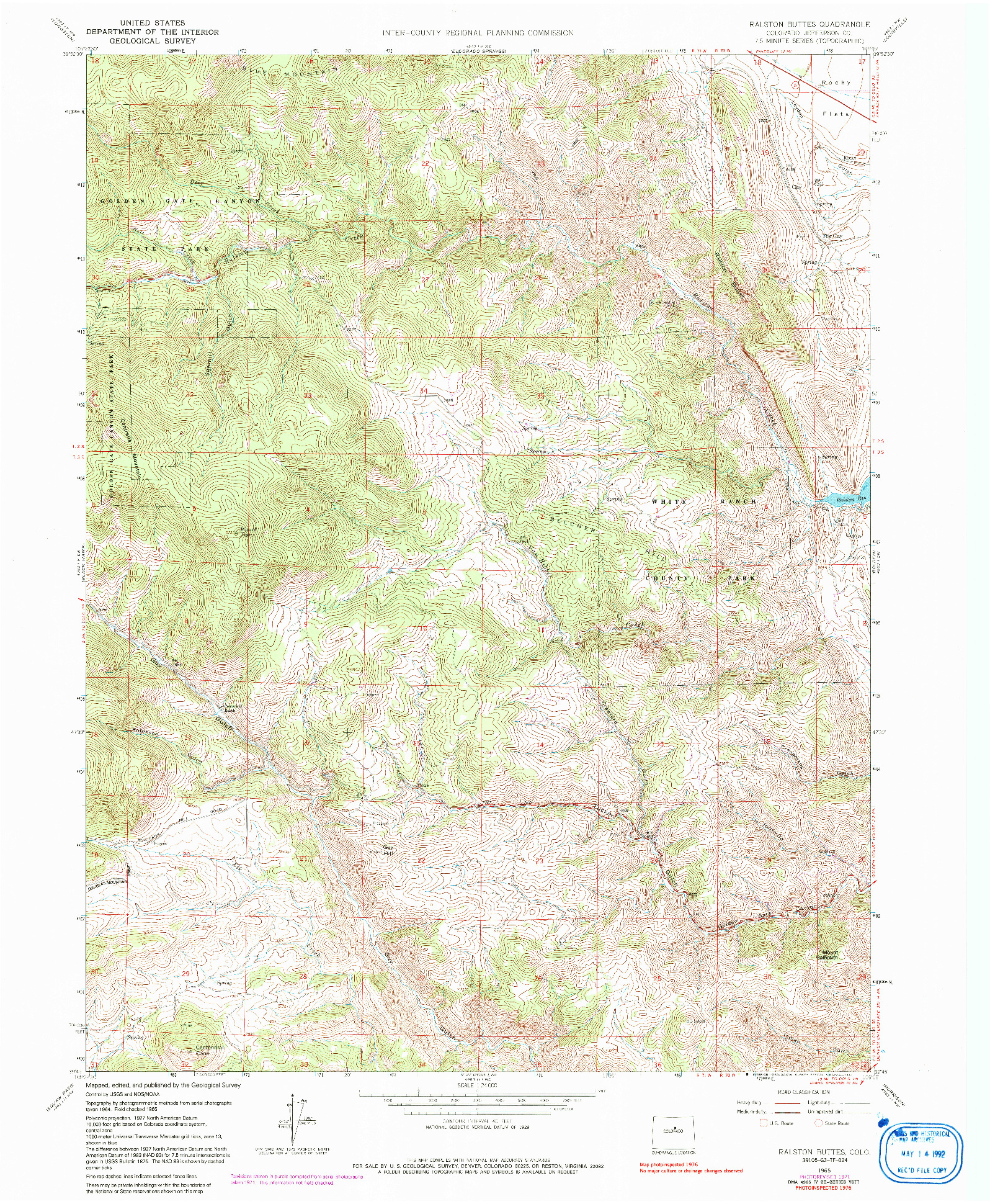 USGS 1:24000-SCALE QUADRANGLE FOR RALSTON BUTTES, CO 1965