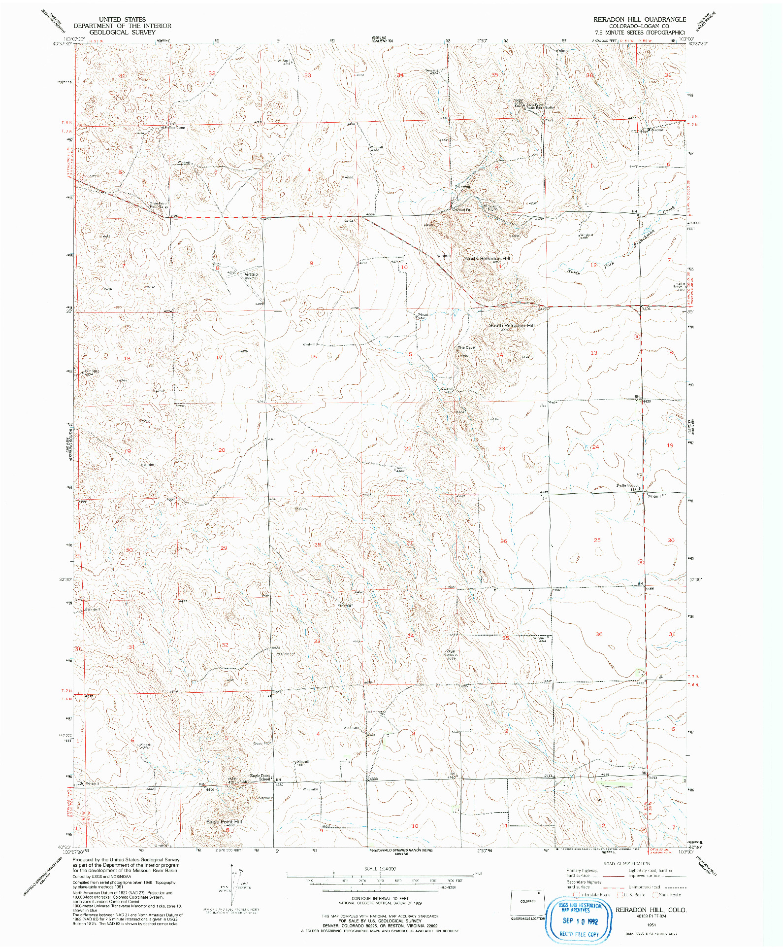 USGS 1:24000-SCALE QUADRANGLE FOR REIRADON HILL, CO 1951