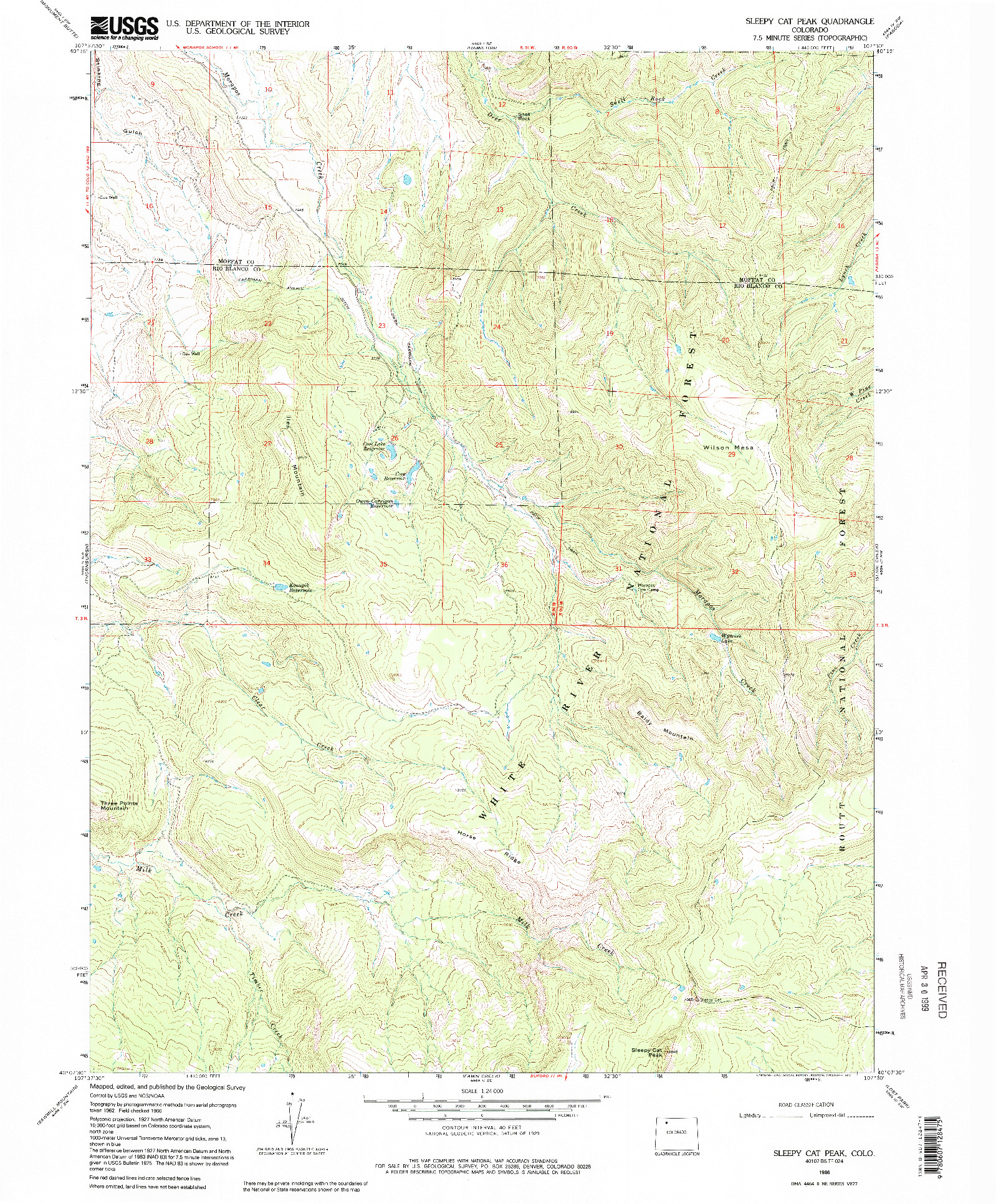 USGS 1:24000-SCALE QUADRANGLE FOR SLEEPY CAT PEAK, CO 1966