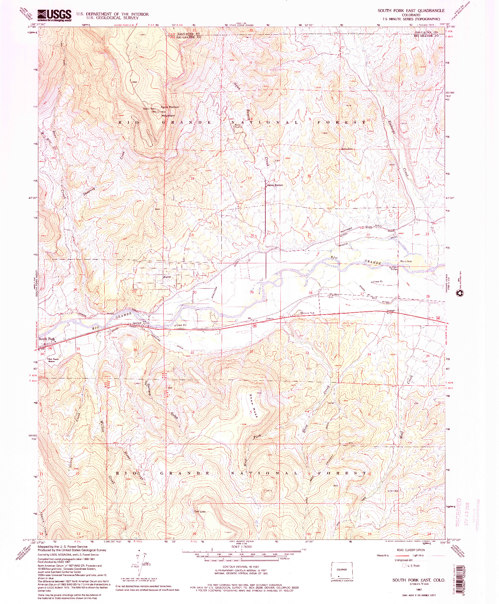 USGS 1:24000-SCALE QUADRANGLE FOR SOUTH FORK EAST, CO 1967