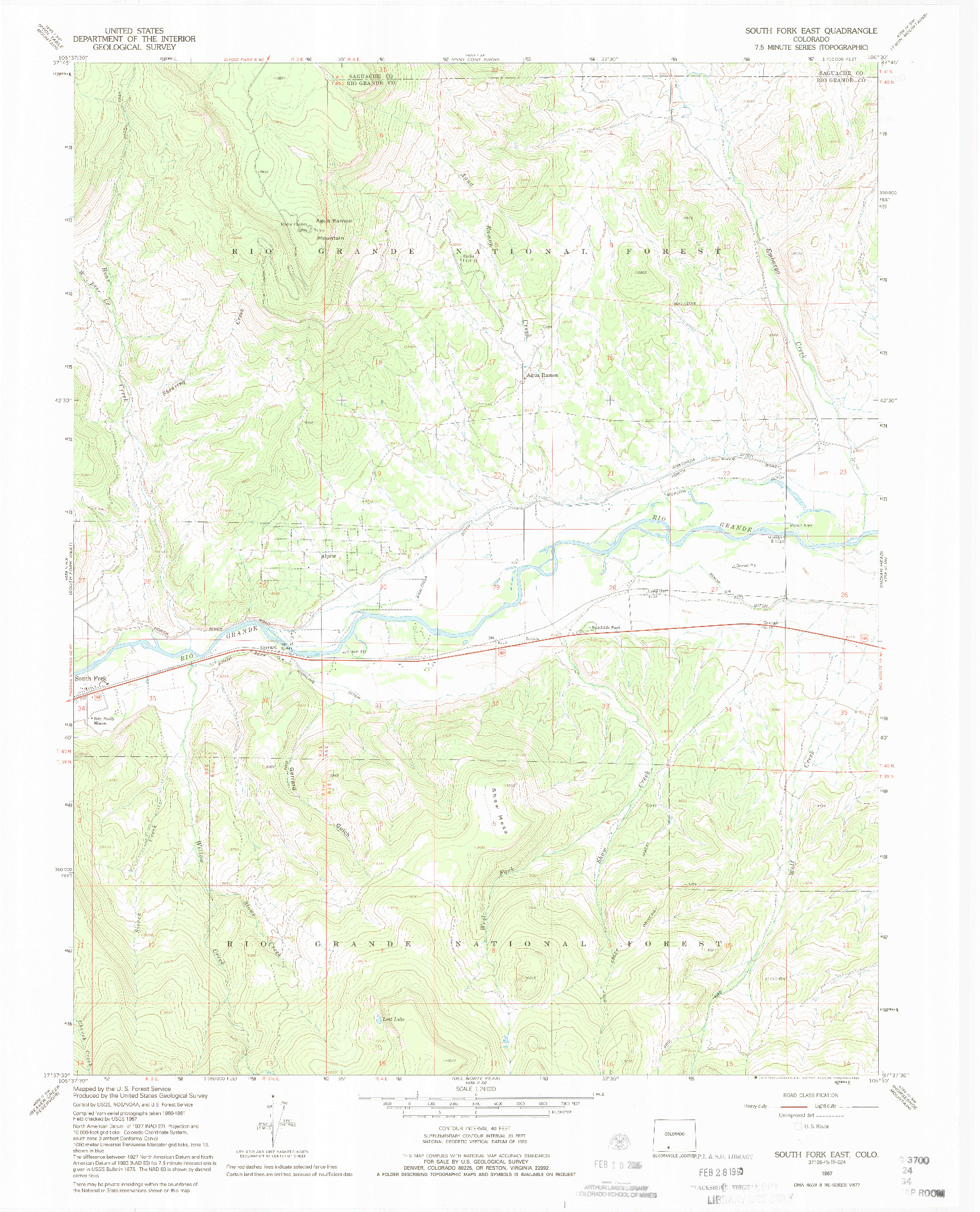 USGS 1:24000-SCALE QUADRANGLE FOR SOUTH FORK EAST, CO 1967