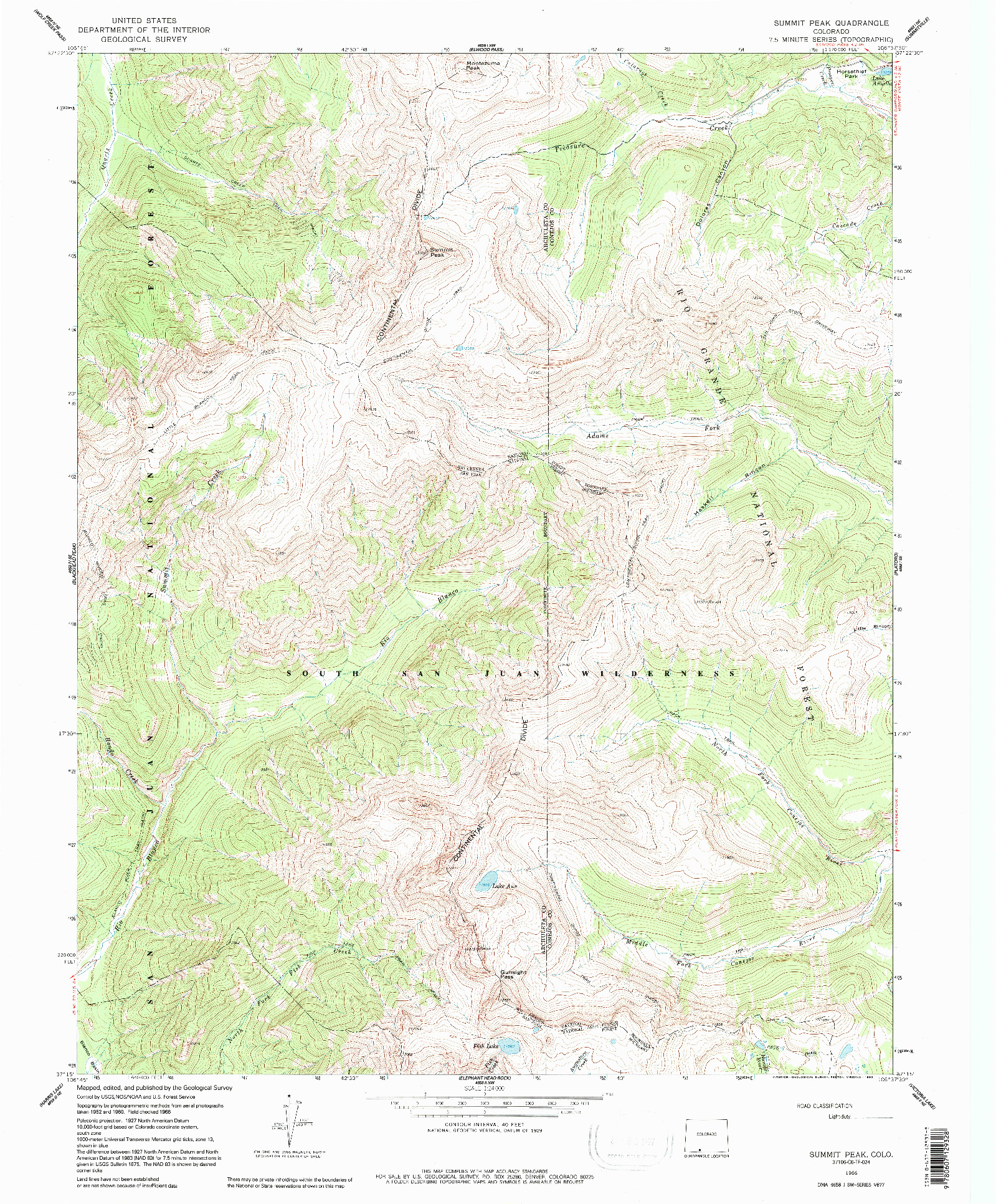 USGS 1:24000-SCALE QUADRANGLE FOR SUMMIT PEAK, CO 1966