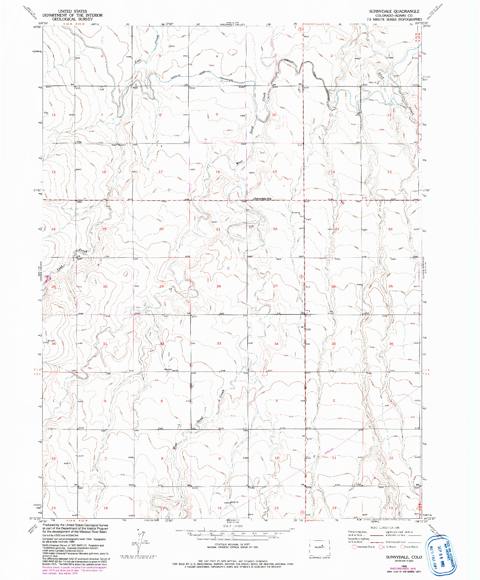 USGS 1:24000-SCALE QUADRANGLE FOR SUNNYDALE, CO 1949