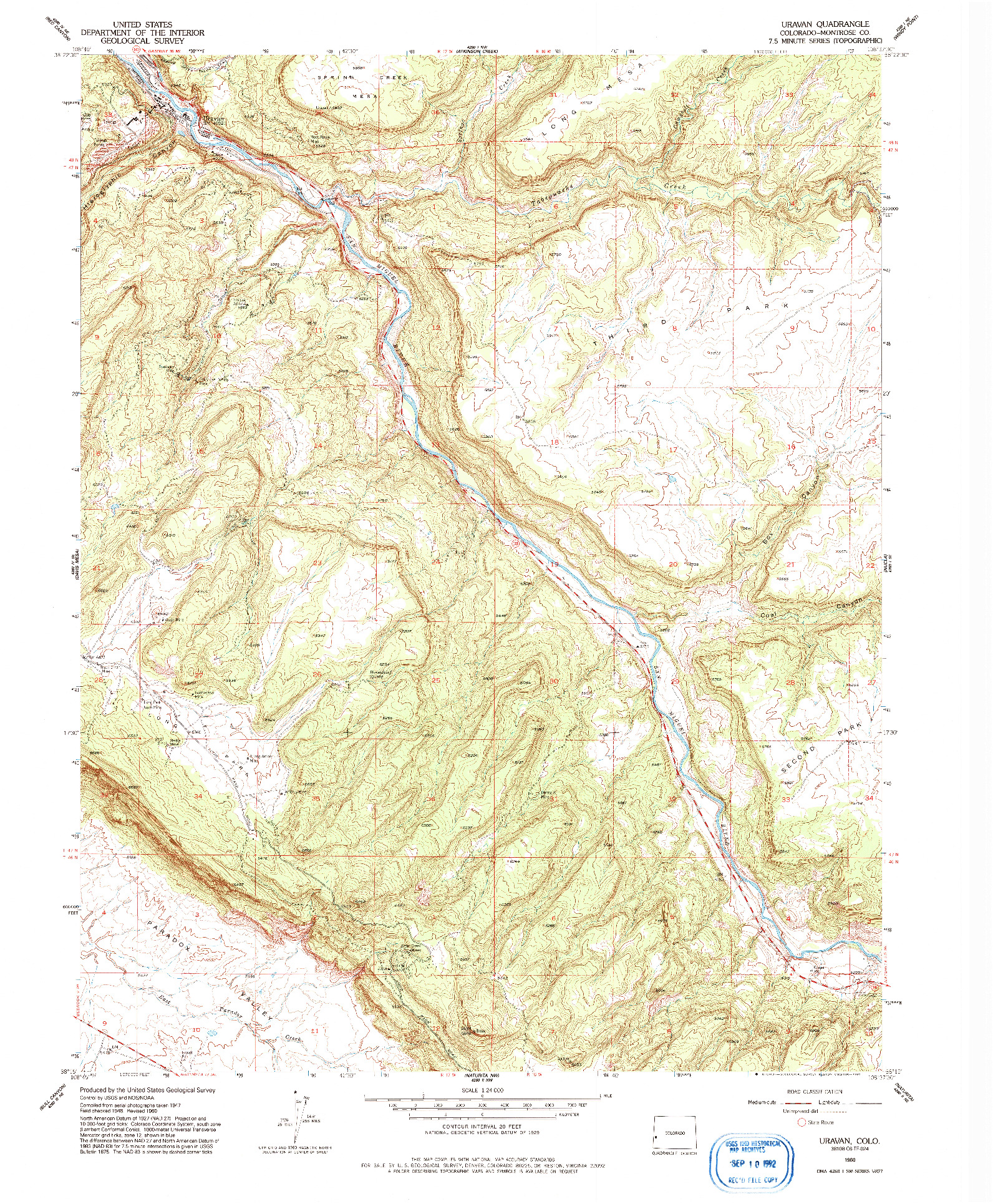 USGS 1:24000-SCALE QUADRANGLE FOR URAVAN, CO 1960