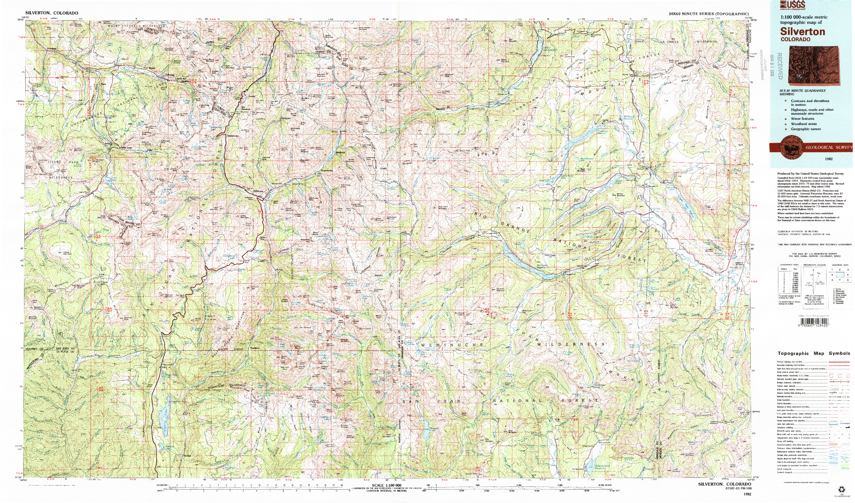 USGS 1:100000-SCALE QUADRANGLE FOR SILVERTON, CO 1982