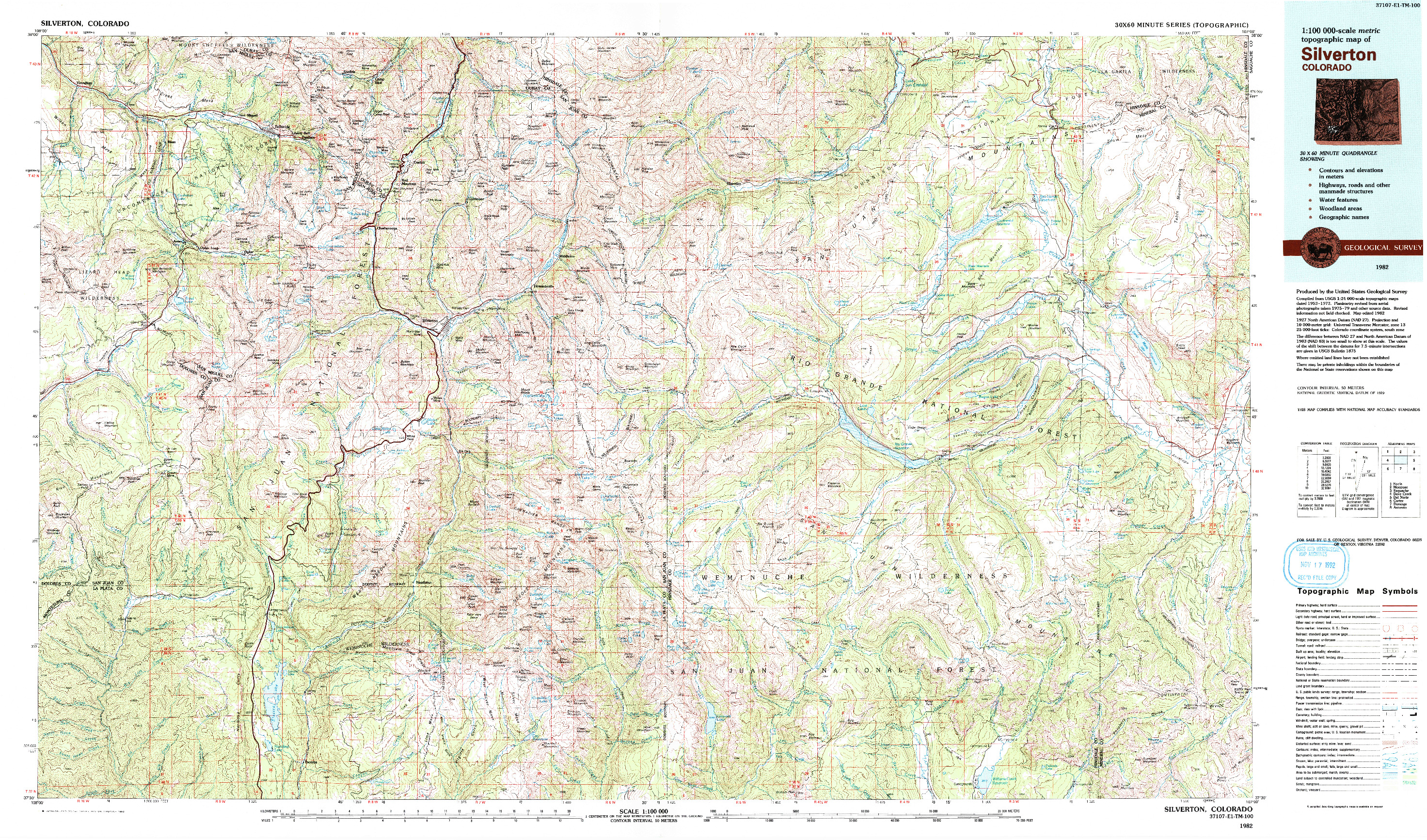 USGS 1:100000-SCALE QUADRANGLE FOR SILVERTON, CO 1982