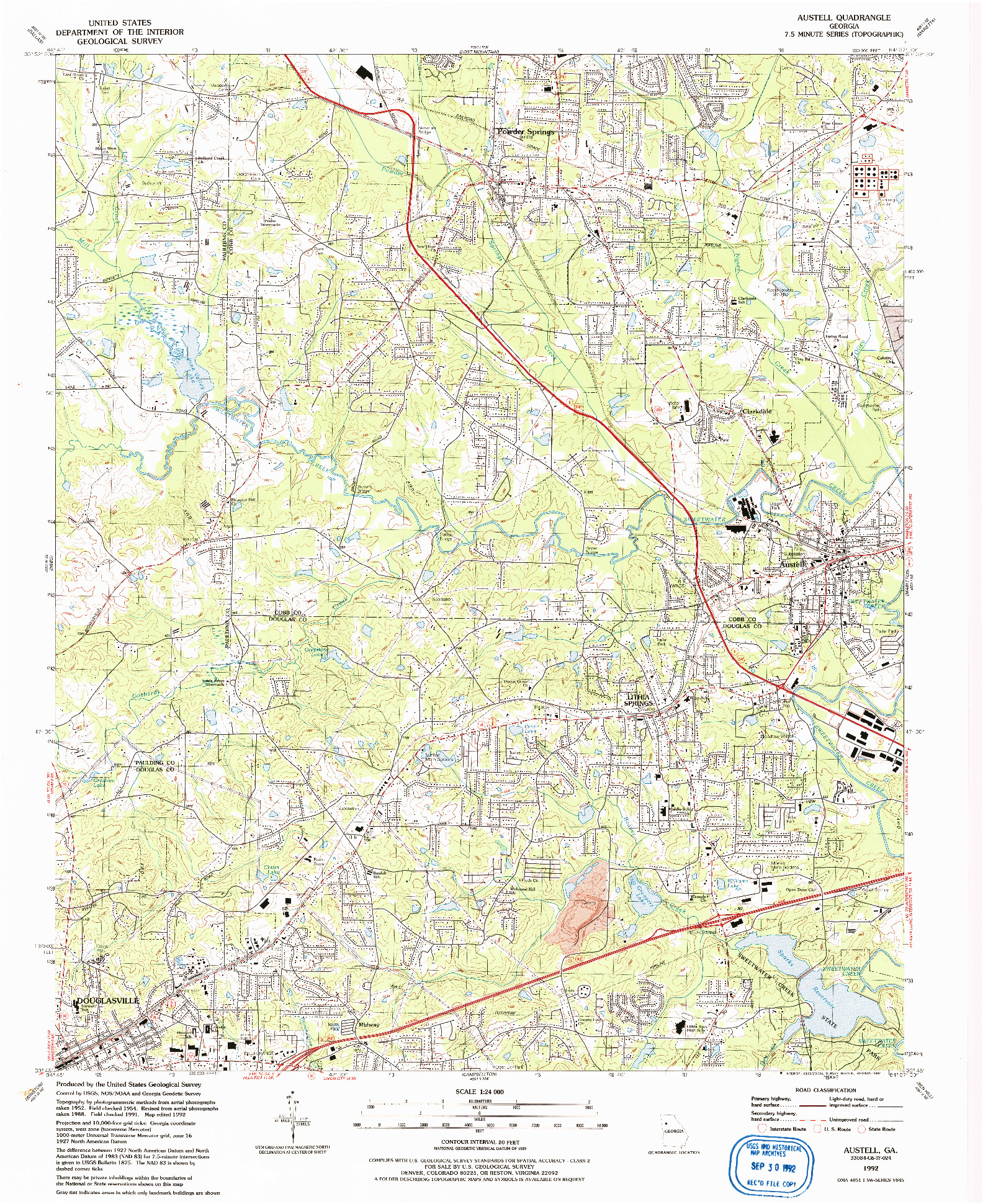 USGS 1:24000-SCALE QUADRANGLE FOR AUSTELL, GA 1992