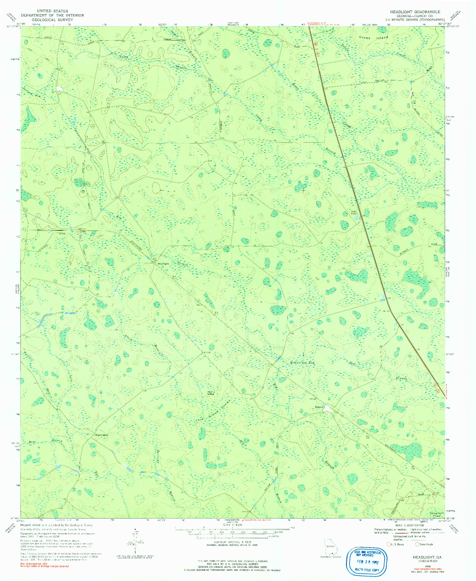 USGS 1:24000-SCALE QUADRANGLE FOR HEADLIGHT, GA 1968