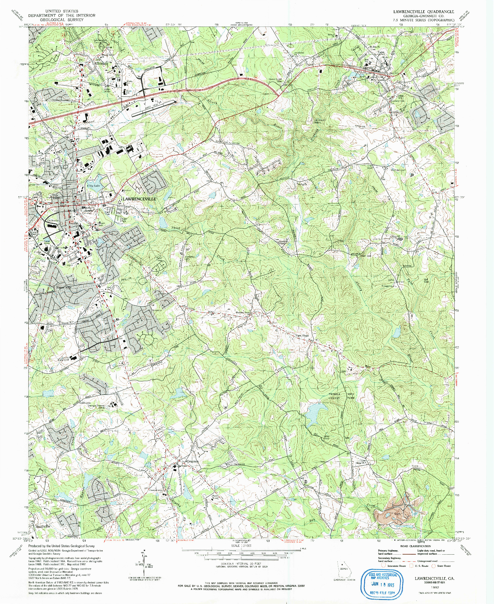 USGS 1:24000-SCALE QUADRANGLE FOR LAWRENCEVILLE, GA 1992