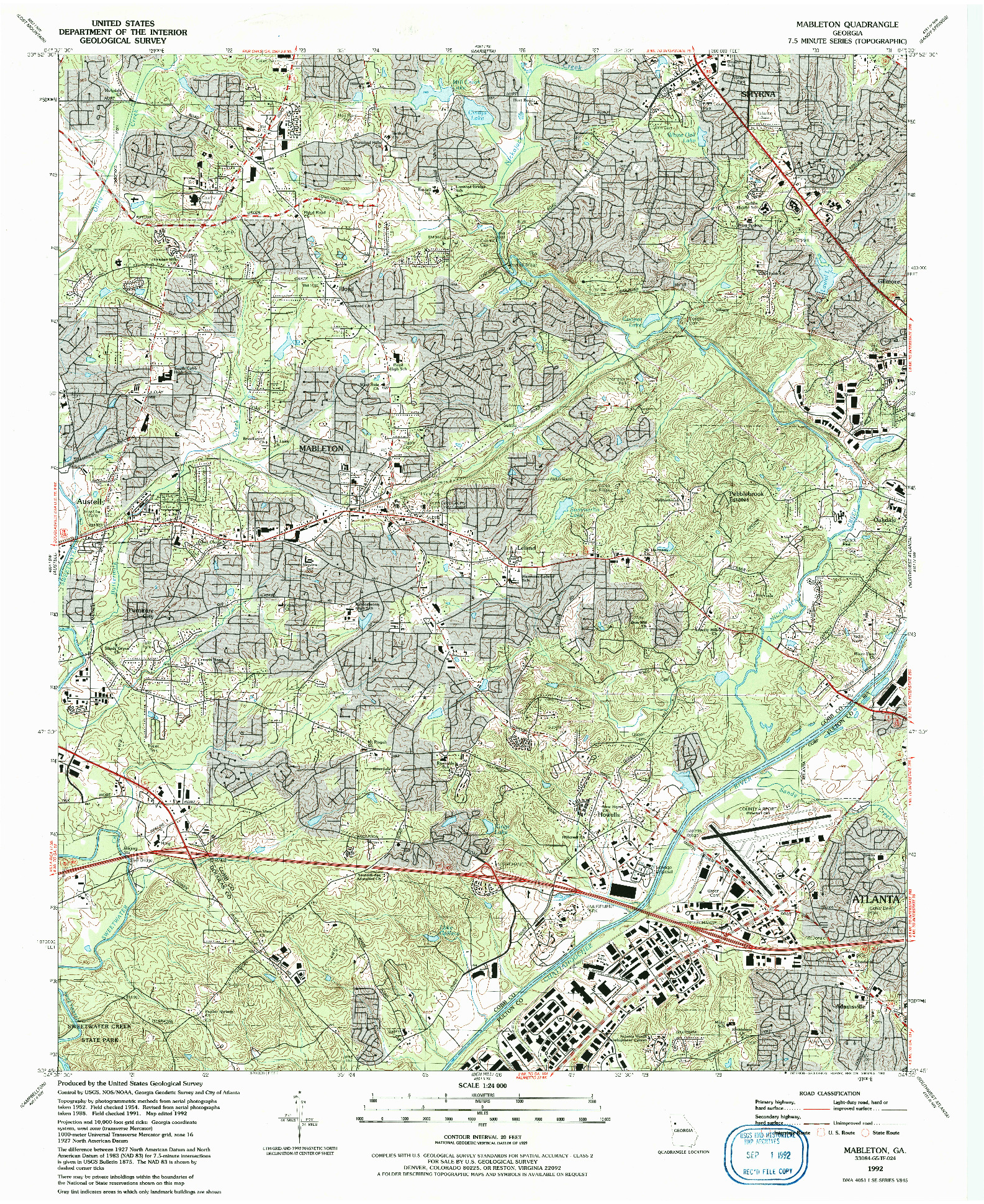 USGS 1:24000-SCALE QUADRANGLE FOR MABLETON, GA 1992