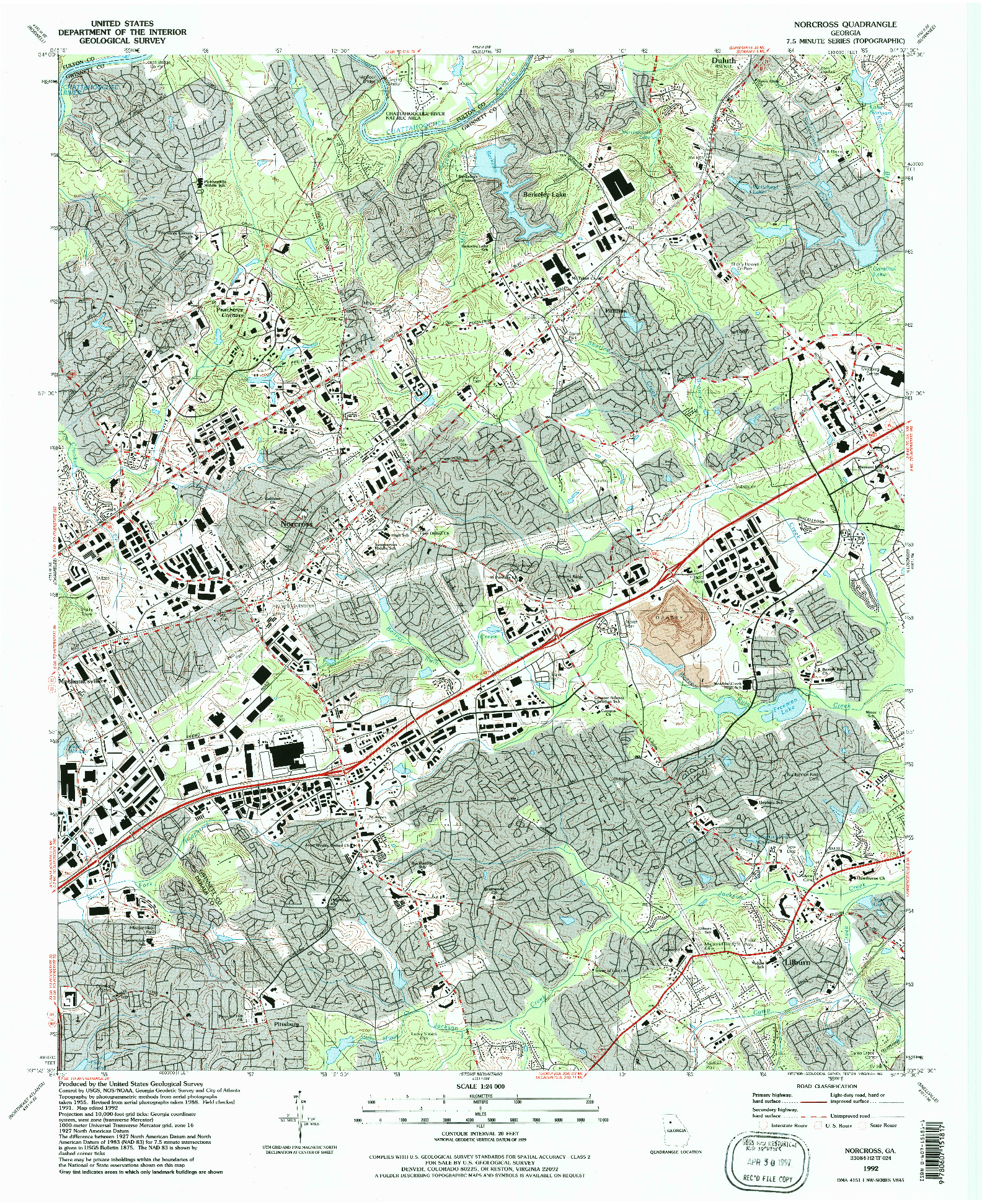 USGS 1:24000-SCALE QUADRANGLE FOR NORCROSS, GA 1992