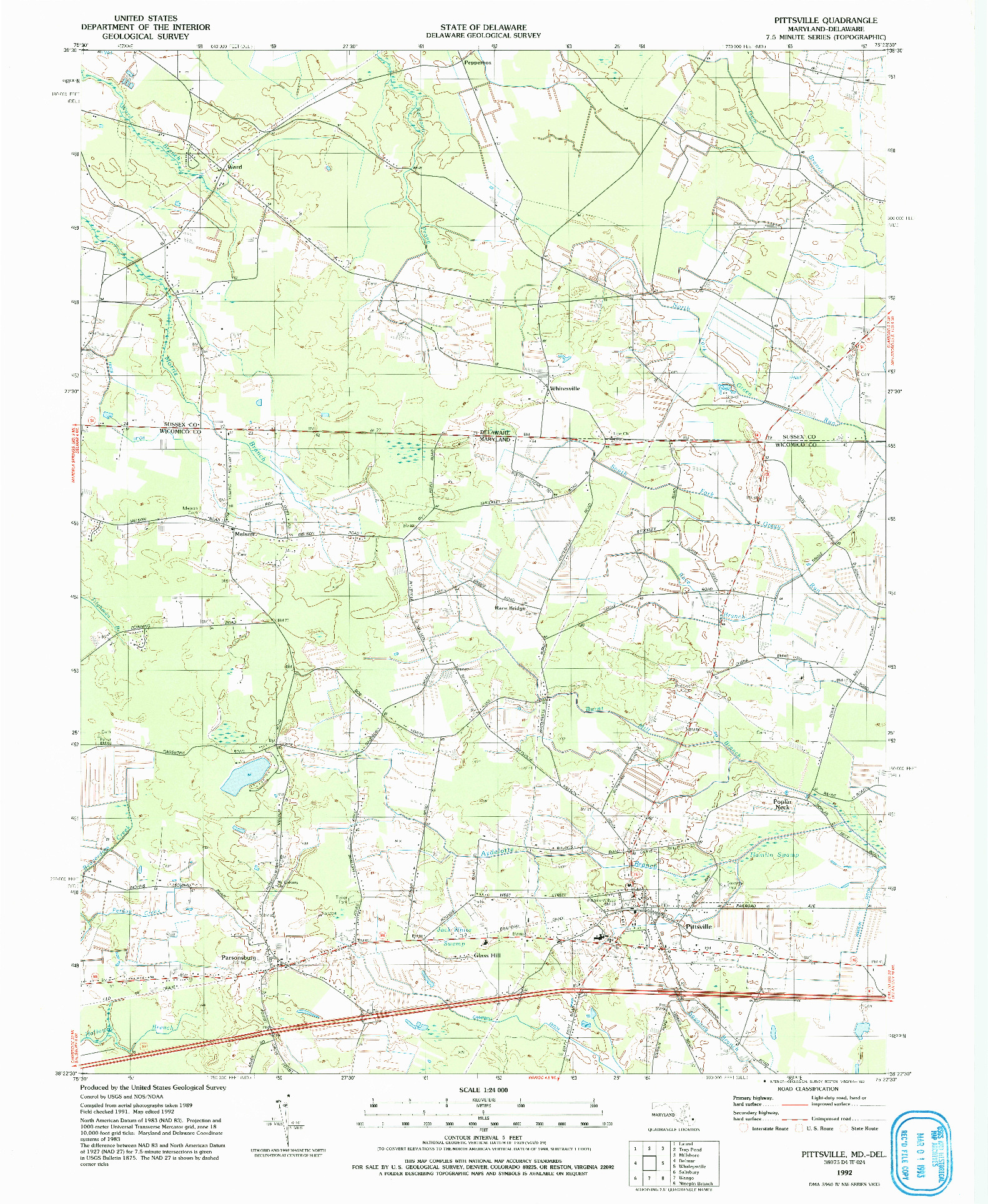 USGS 1:24000-SCALE QUADRANGLE FOR PITTSVILLE, MD 1992