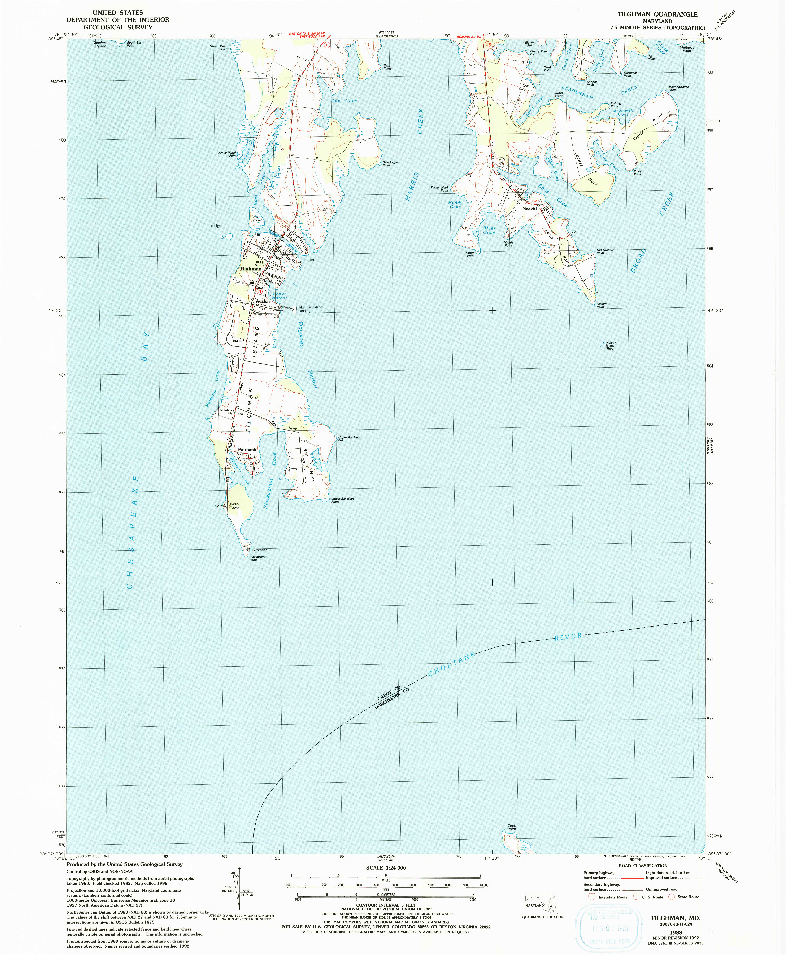 USGS 1:24000-SCALE QUADRANGLE FOR TILGHMAN, MD 1988
