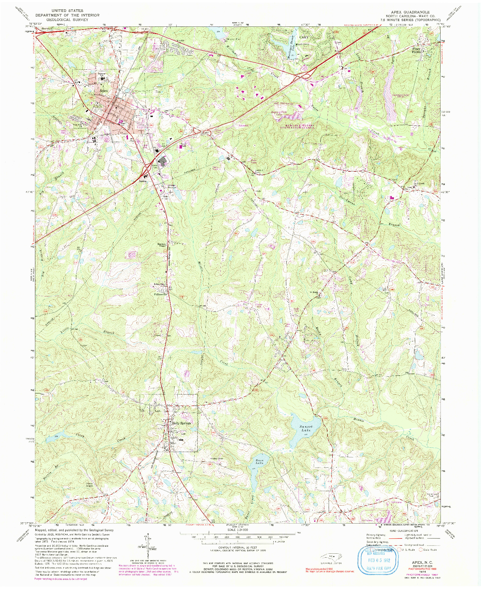 USGS 1:24000-SCALE QUADRANGLE FOR APEX, NC 1974