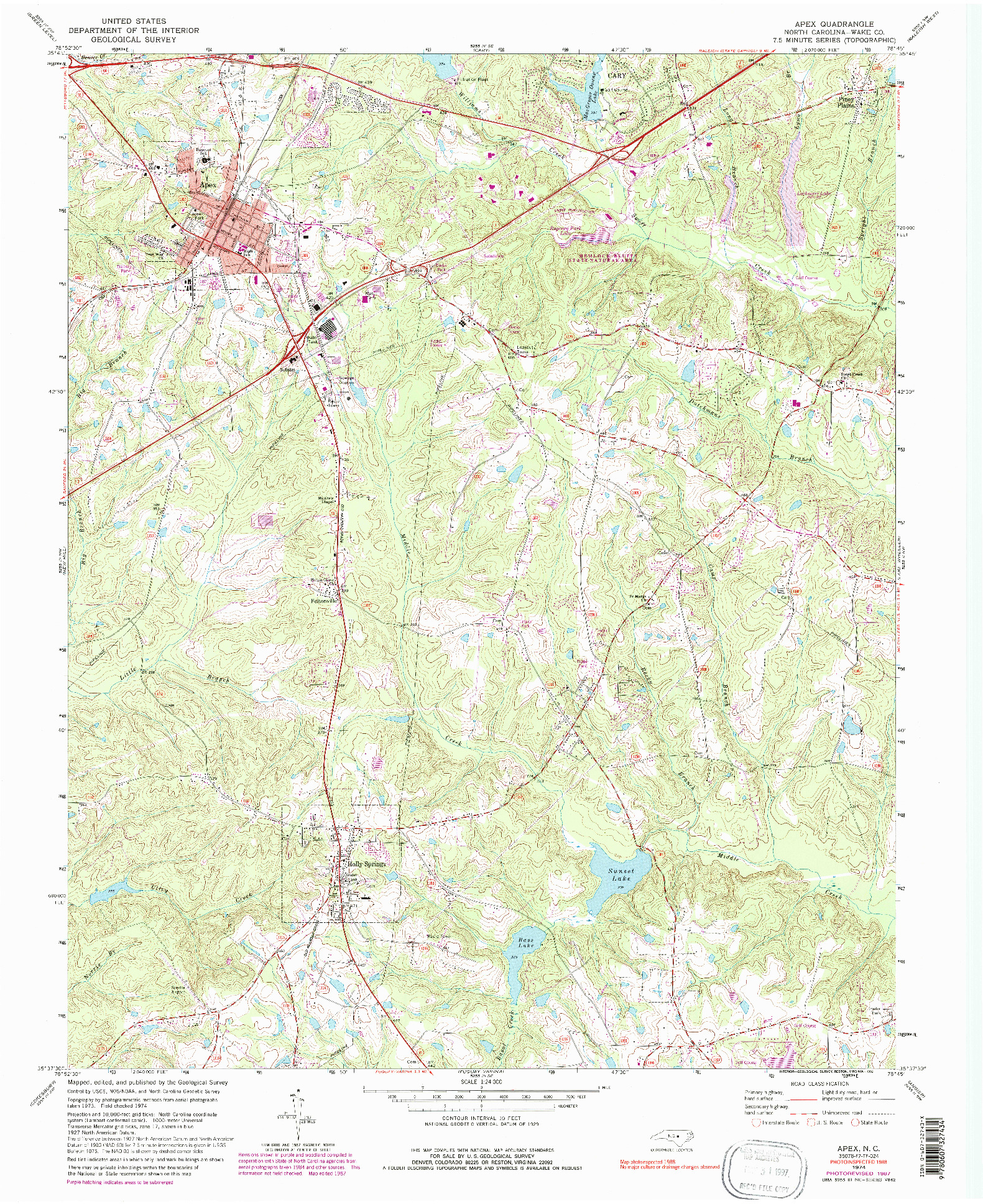 USGS 1:24000-SCALE QUADRANGLE FOR APEX, NC 1974