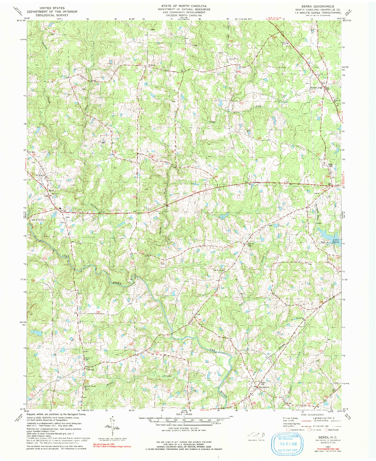 USGS 1:24000-SCALE QUADRANGLE FOR BEREA, NC 1981