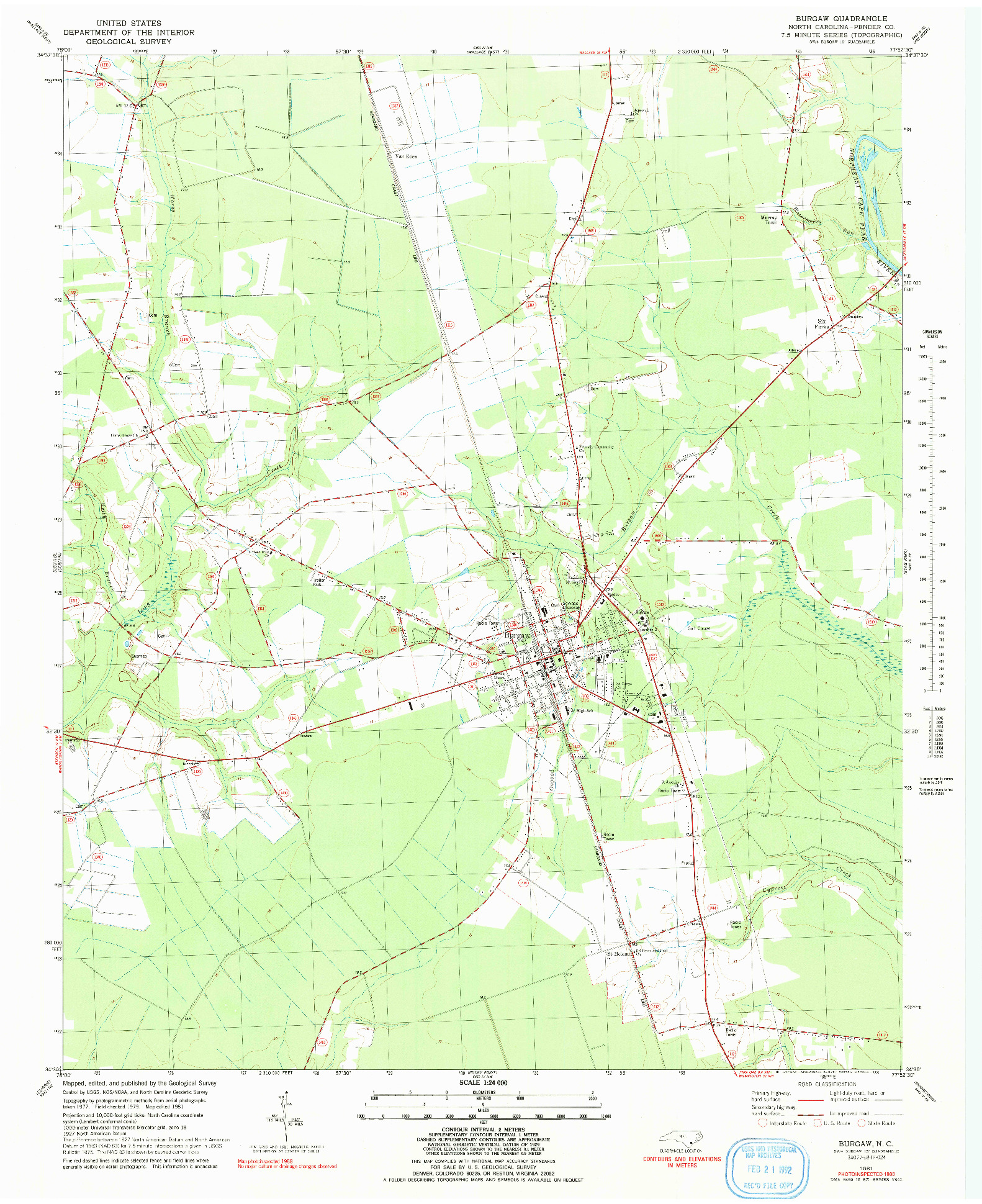 USGS 1:24000-SCALE QUADRANGLE FOR BURGAW, NC 1981