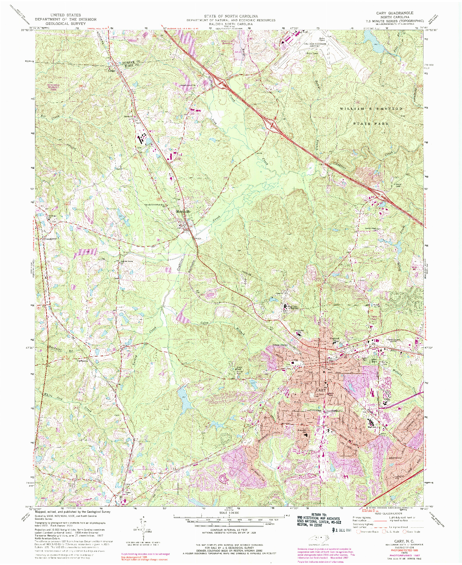 USGS 1:24000-SCALE QUADRANGLE FOR CARY, NC 1973