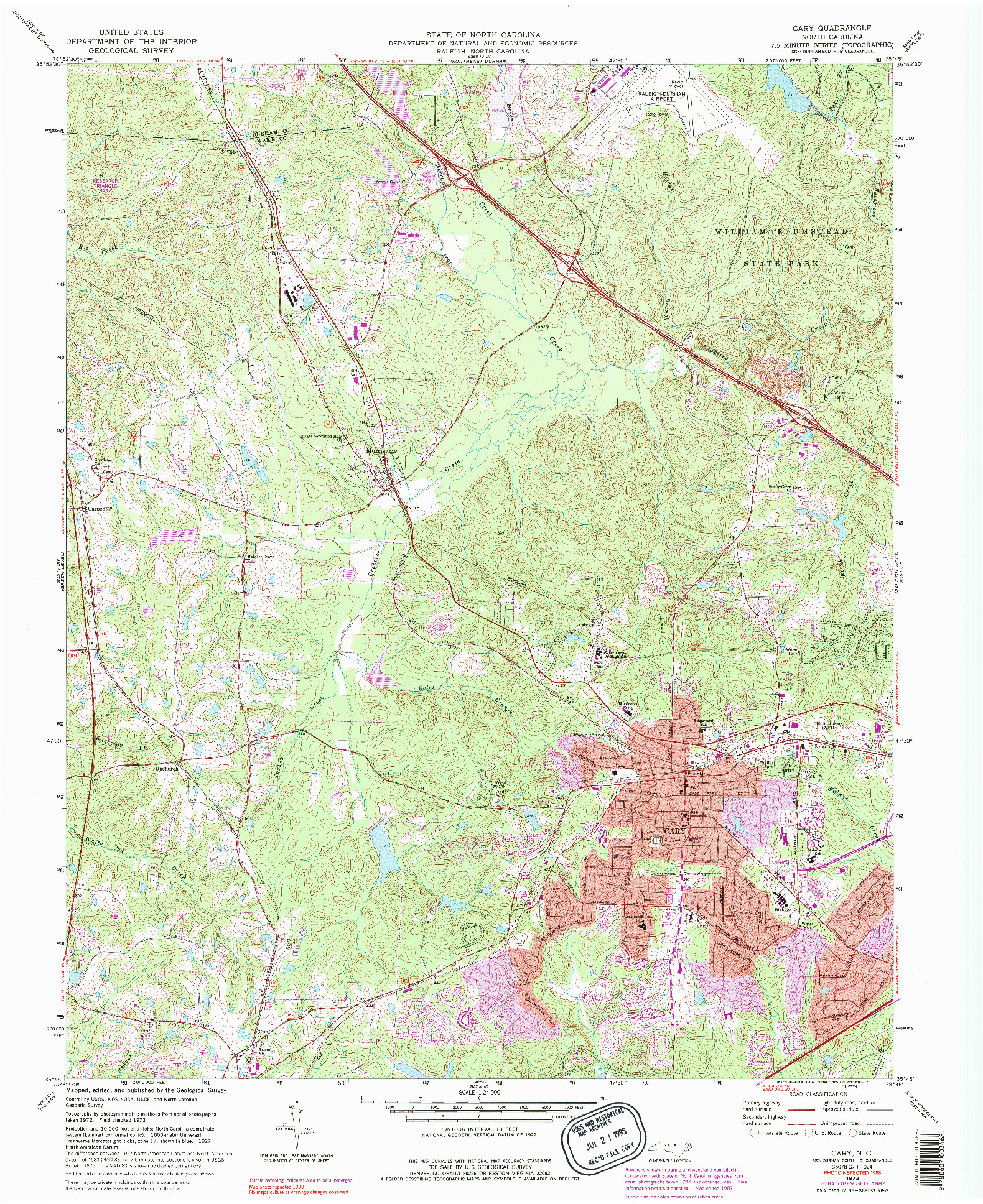 USGS 1:24000-SCALE QUADRANGLE FOR CARY, NC 1973