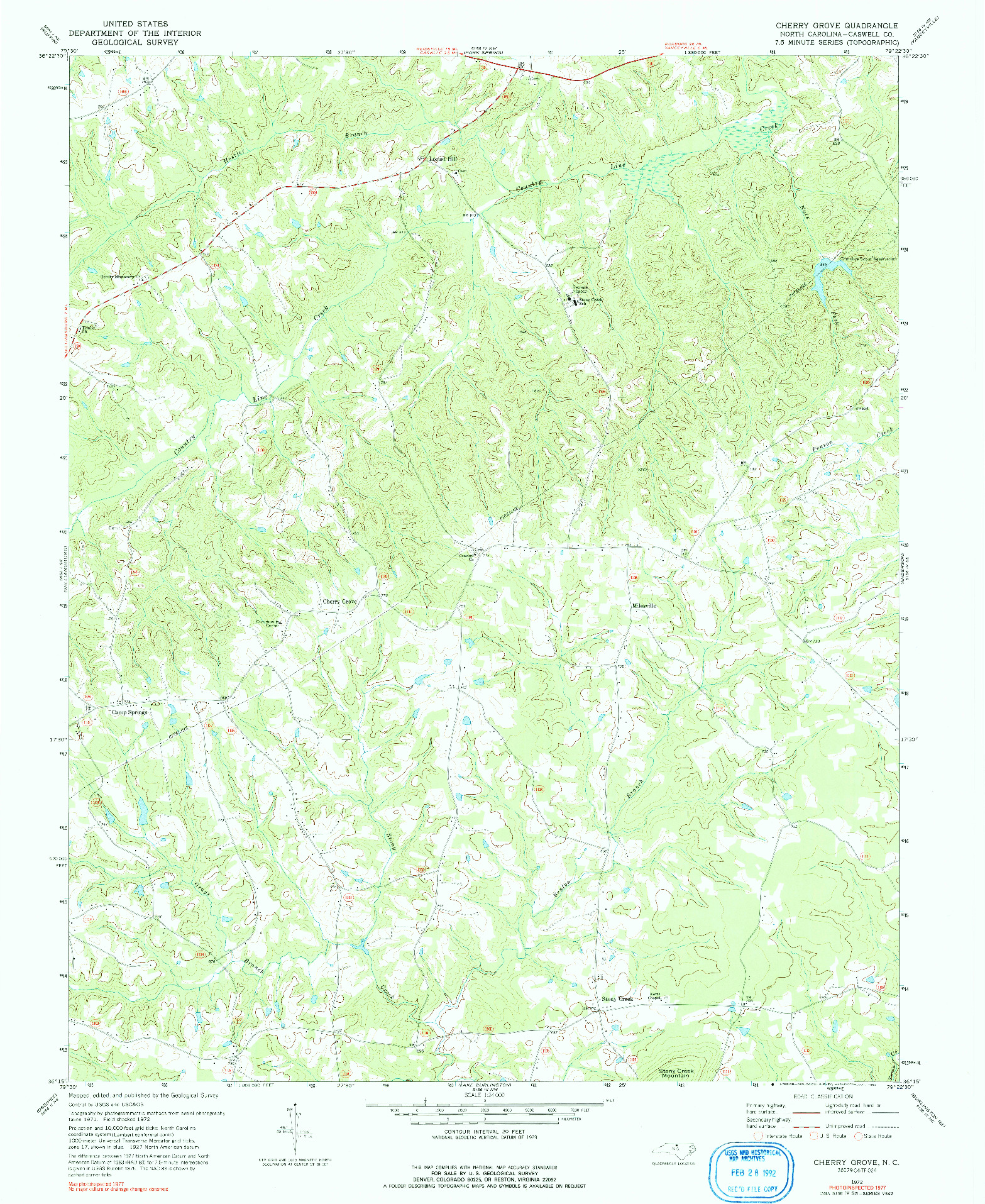USGS 1:24000-SCALE QUADRANGLE FOR CHERRY GROVE, NC 1972