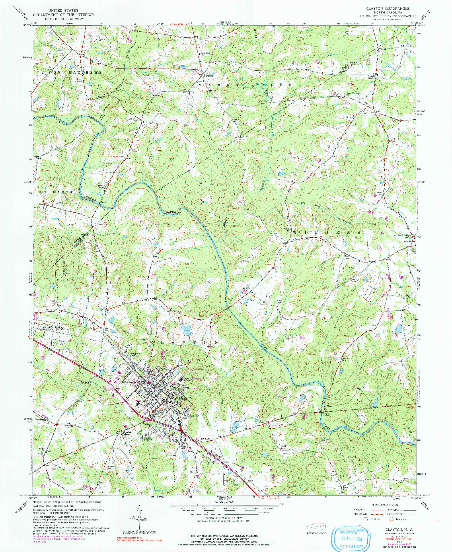 USGS 1:24000-SCALE QUADRANGLE FOR CLAYTON, NC 1964