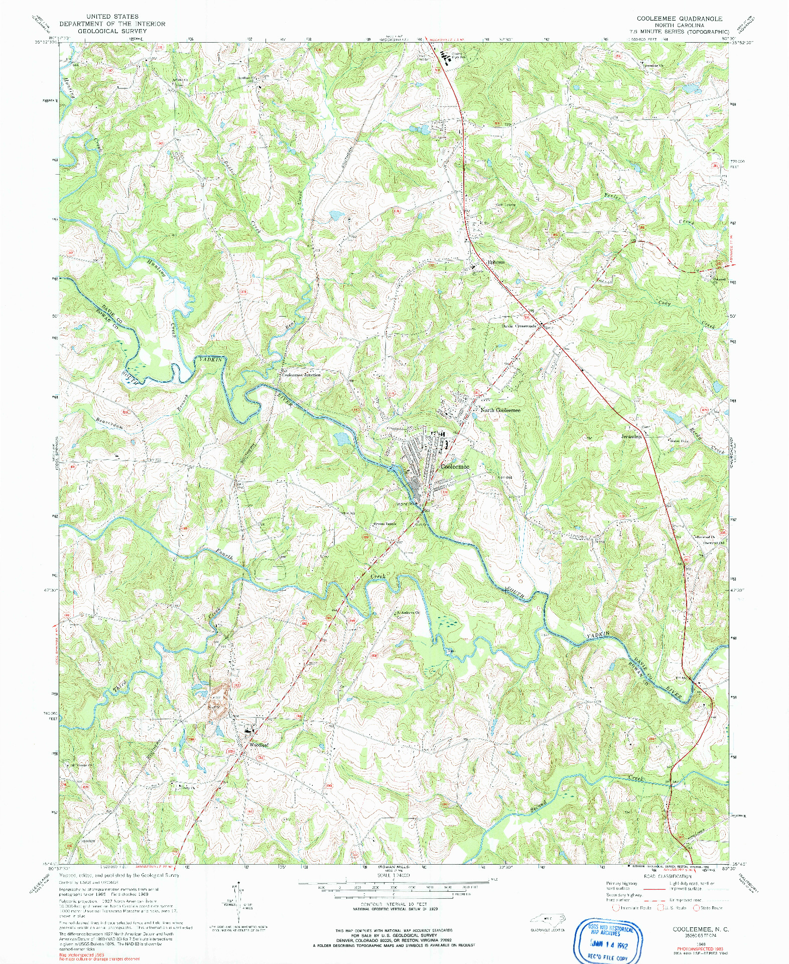 USGS 1:24000-SCALE QUADRANGLE FOR COOLEEMEE, NC 1969