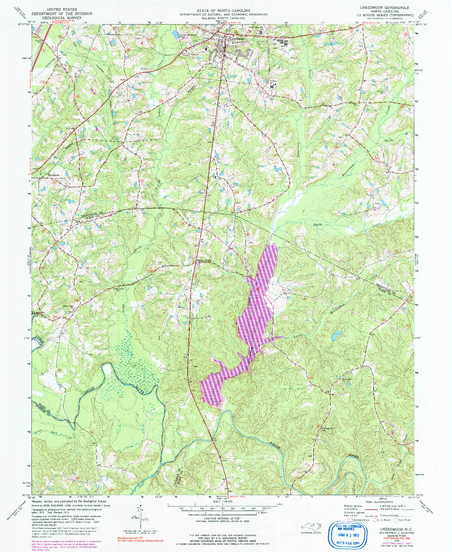 USGS 1:24000-SCALE QUADRANGLE FOR CREEDMOOR, NC 1974