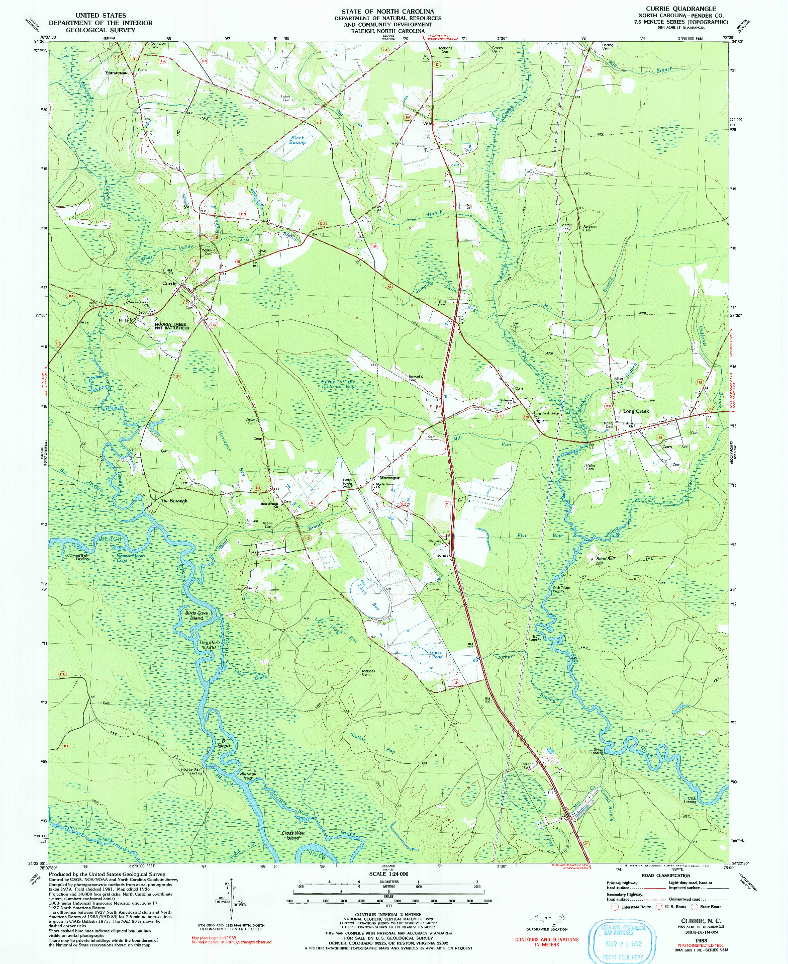 USGS 1:24000-SCALE QUADRANGLE FOR CURRIE, NC 1983