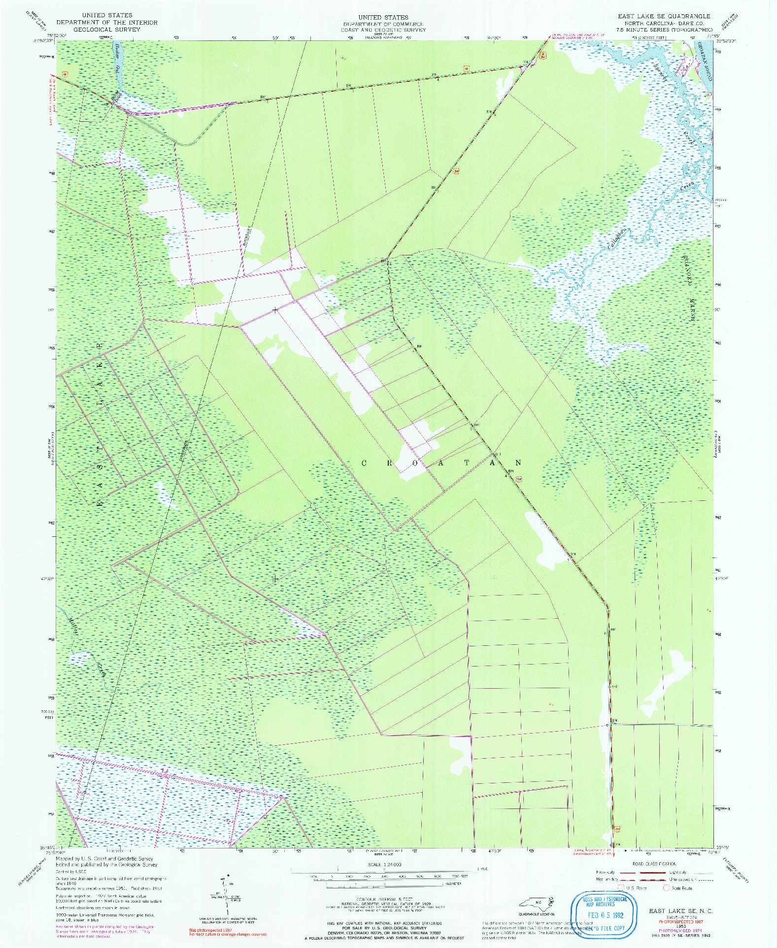 USGS 1:24000-SCALE QUADRANGLE FOR EAST LAKE SE, NC 1953