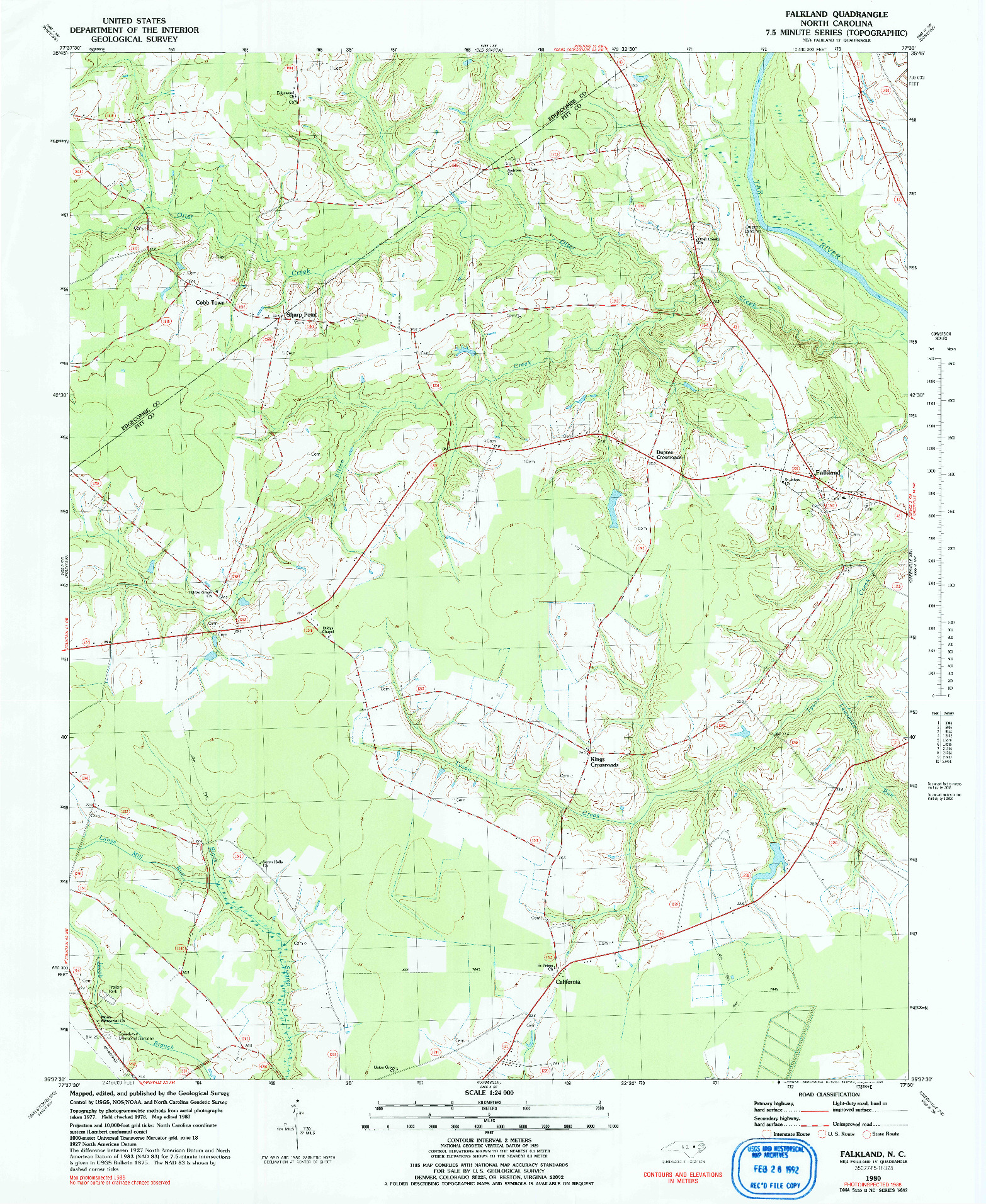USGS 1:24000-SCALE QUADRANGLE FOR FALKLAND, NC 1980